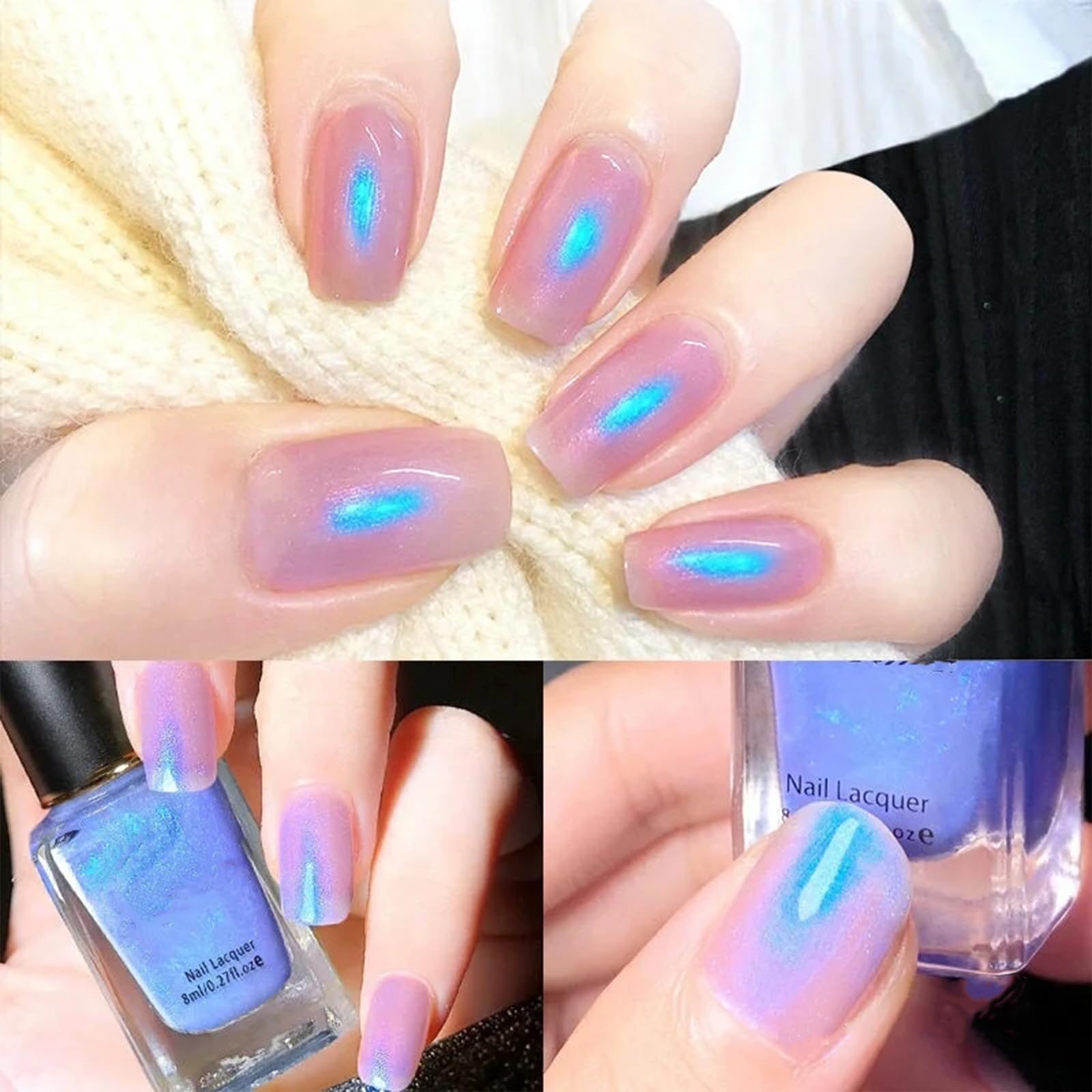 Cosmoo Blue Shimmer Nail Polish, Shimmer Blue Long-Lasting Quick Dry Nail Lacquer, Shimmer Iridescent Nail Art Varnish