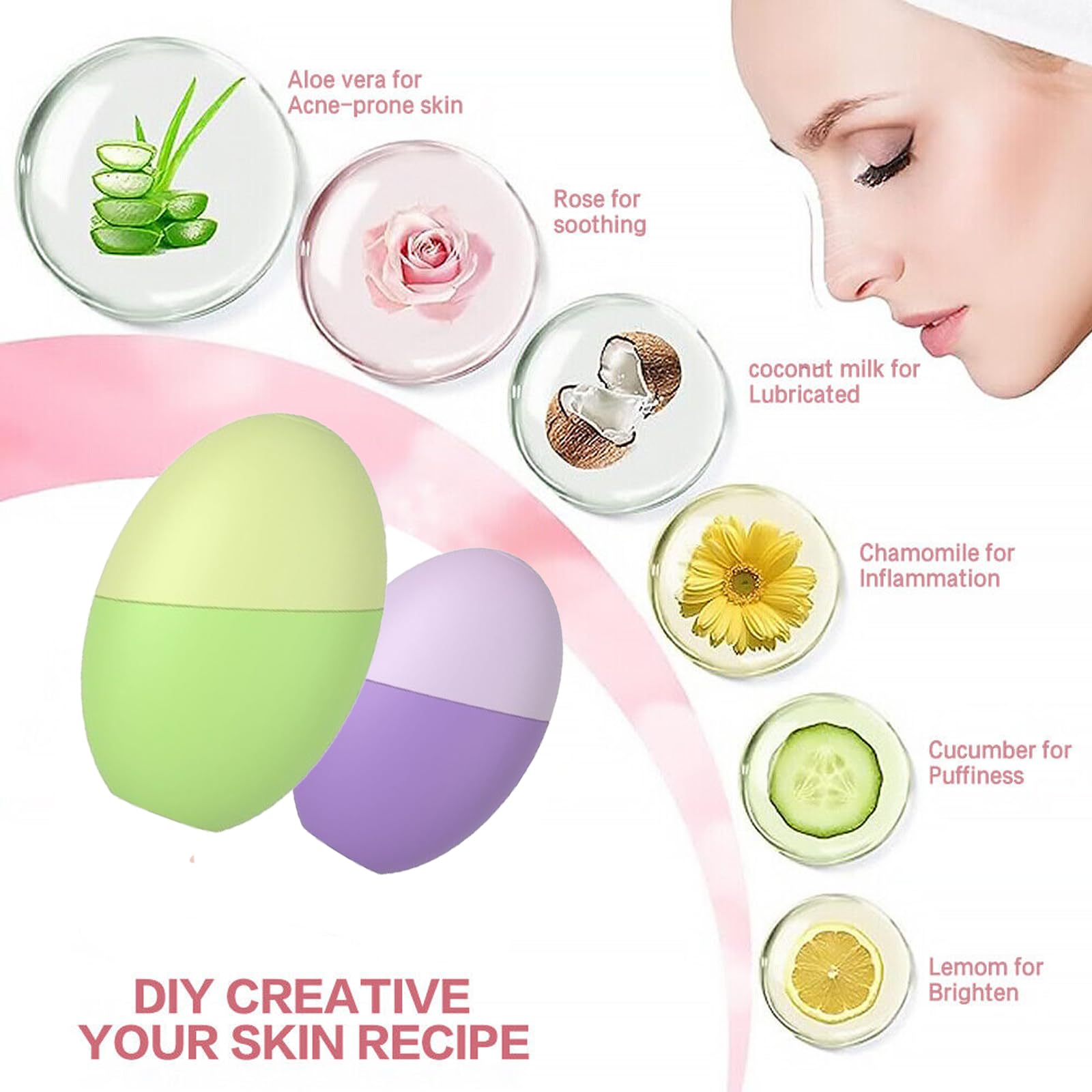 Ice Roller for Facial Eyes Body, FantasyDay Reusable Silicone Ice Cube Mold Effectively Reduce Pores, Refresh & Brighten Skin, R