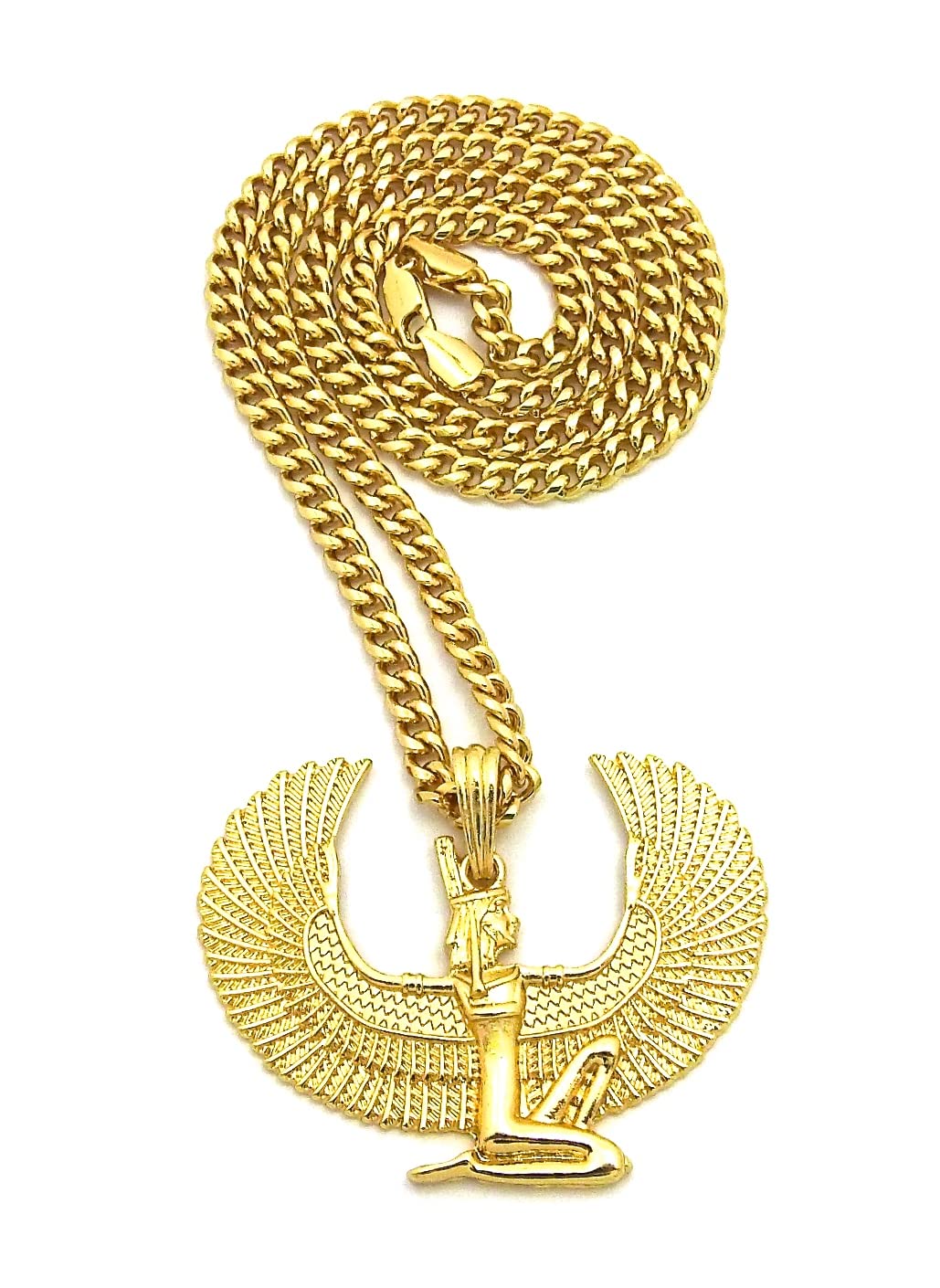GWOOD MAAT Goddess Isis Egyptian Gold Color Pendant with 24 Inches Long Box Necklace