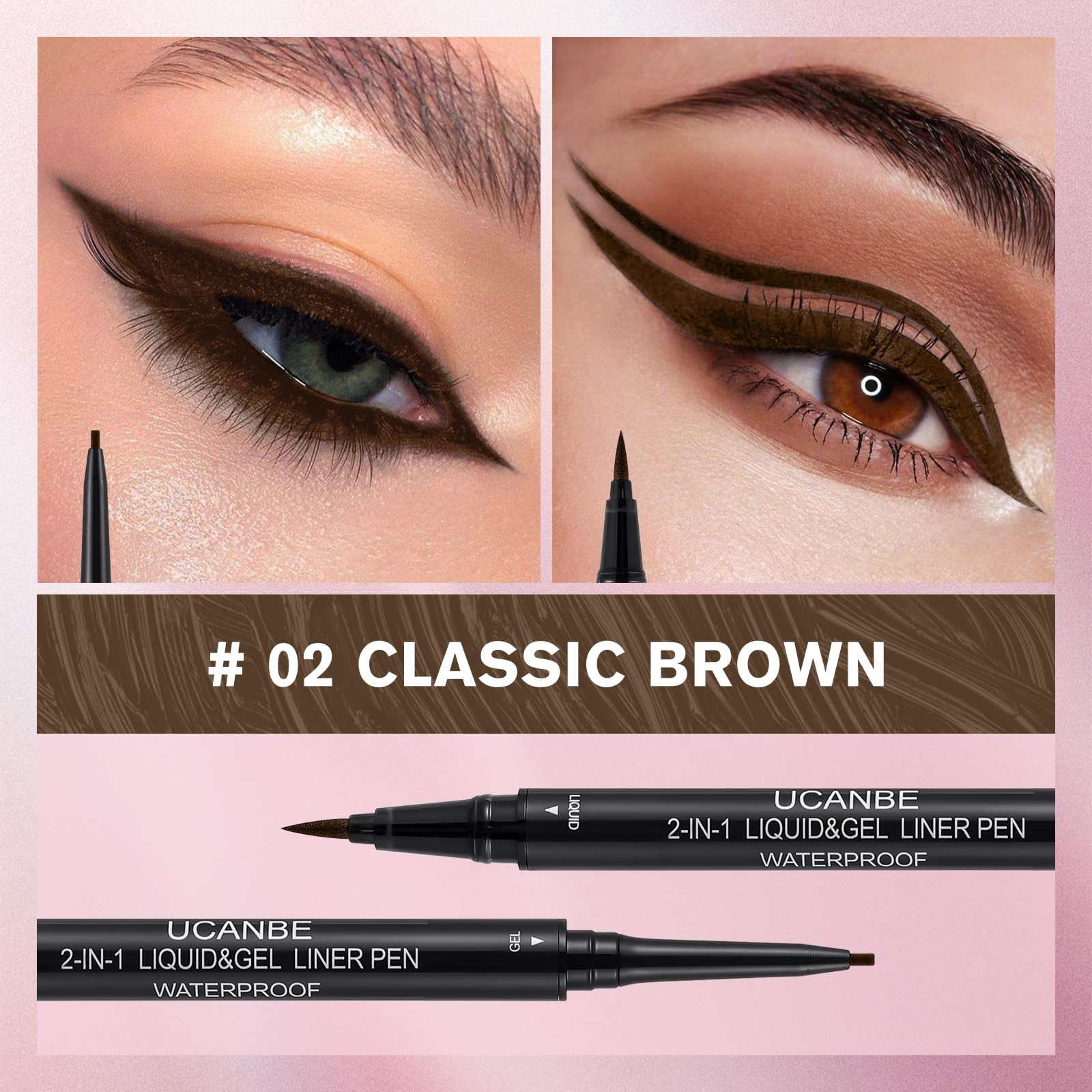 Ucanbe Brown Eyeliner Pencil, Dual Ended Liquid Eye Liner + Gel Eyeliner 2 In 1, Highly Pigmented & Quick Drying, Waterproof & L