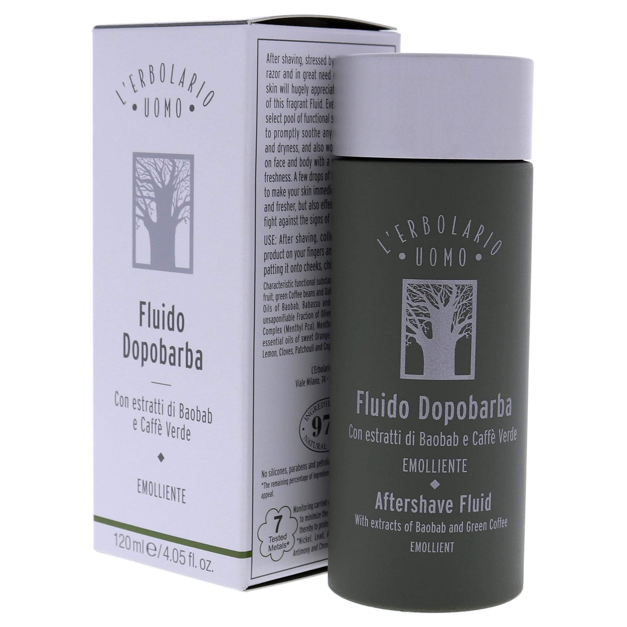 Lerbolario Baobab And Green Coffee Aftershave Fluid - For Instantly Reducing Any Redness Caused By Shaving - Soothe Any Feelings