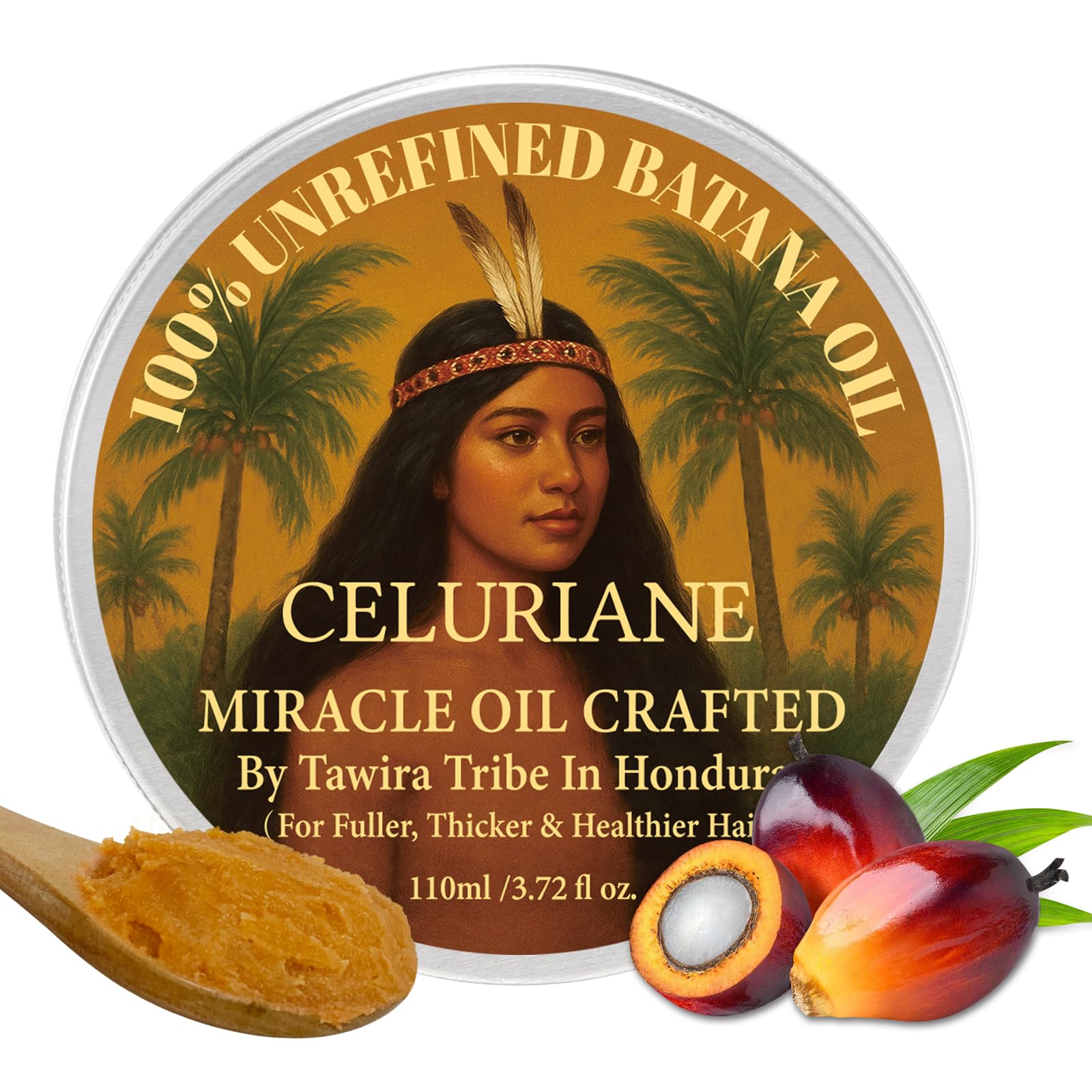 Celuriane 100% Raw Batana Oil for Hair Growth from Honduras, Organic Batana Oil for Fuller, Thicker & Healthier Hair 3.72 Fl Oz.