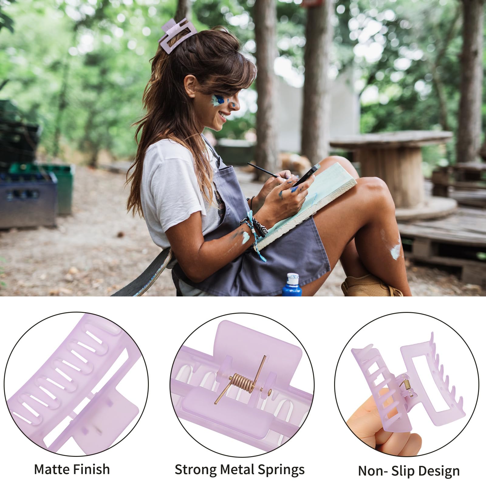 Sisiaipu 3.5 Inch Medium Hair Claw Clips 6 Pack Hair Clips For Women Square Claw Clips Rectangle Clips For Hair Banana Jaw Clips