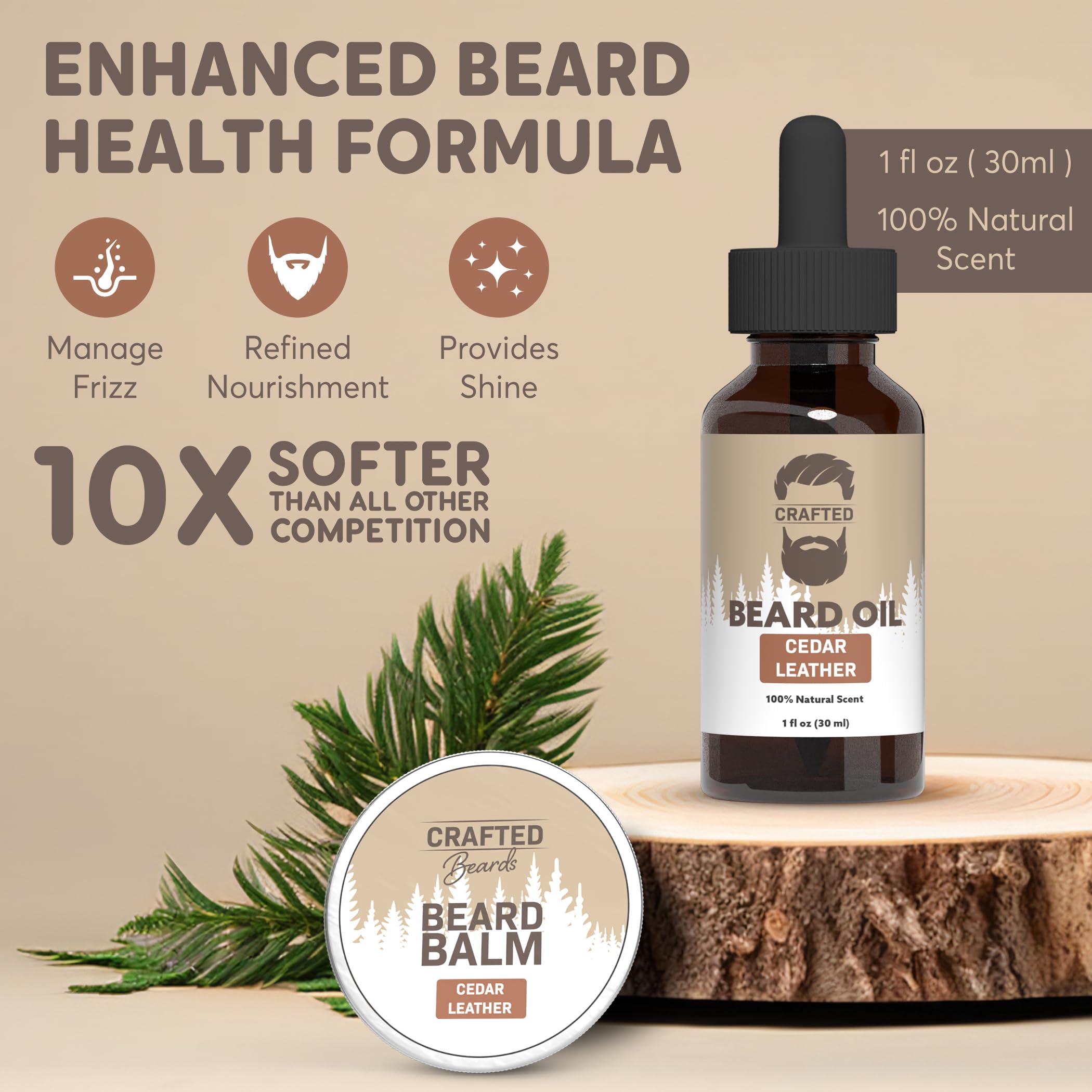 Beard Oil And Balm Set - Softer, Smoother, Moisturized Beard Care - Cedarwood Scent Gift For Men