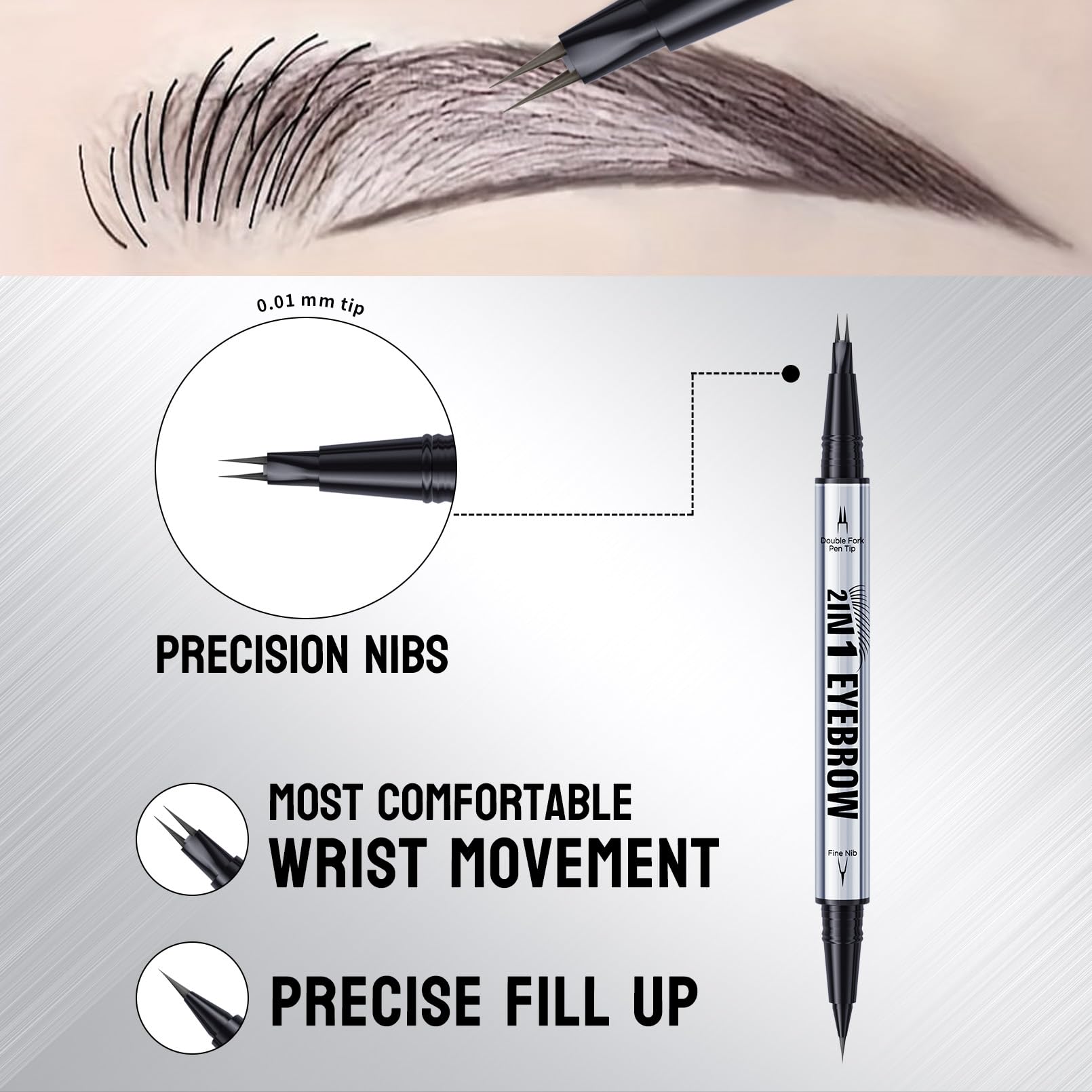 Microblading Eyebrow Pen, 2 Tip Precise Microblade Eyebrow Pencil That Looks Like Hair, Waterproof Natural Eye Brow Pencils for