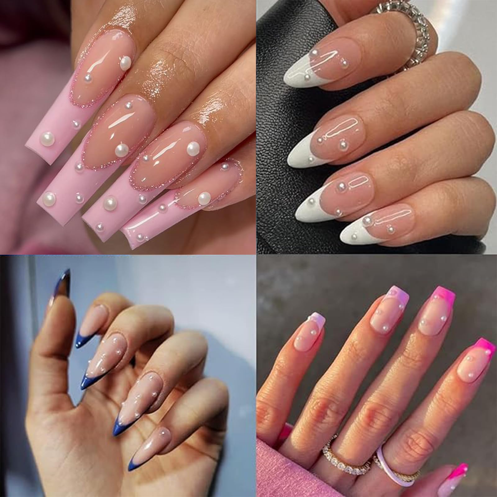 Votacos Nail Art Pearls With Nail Rhinestones Glue Gel Flatback Pearls Nail Charms Luxurious Nail Supplies Accessories Gold Silv