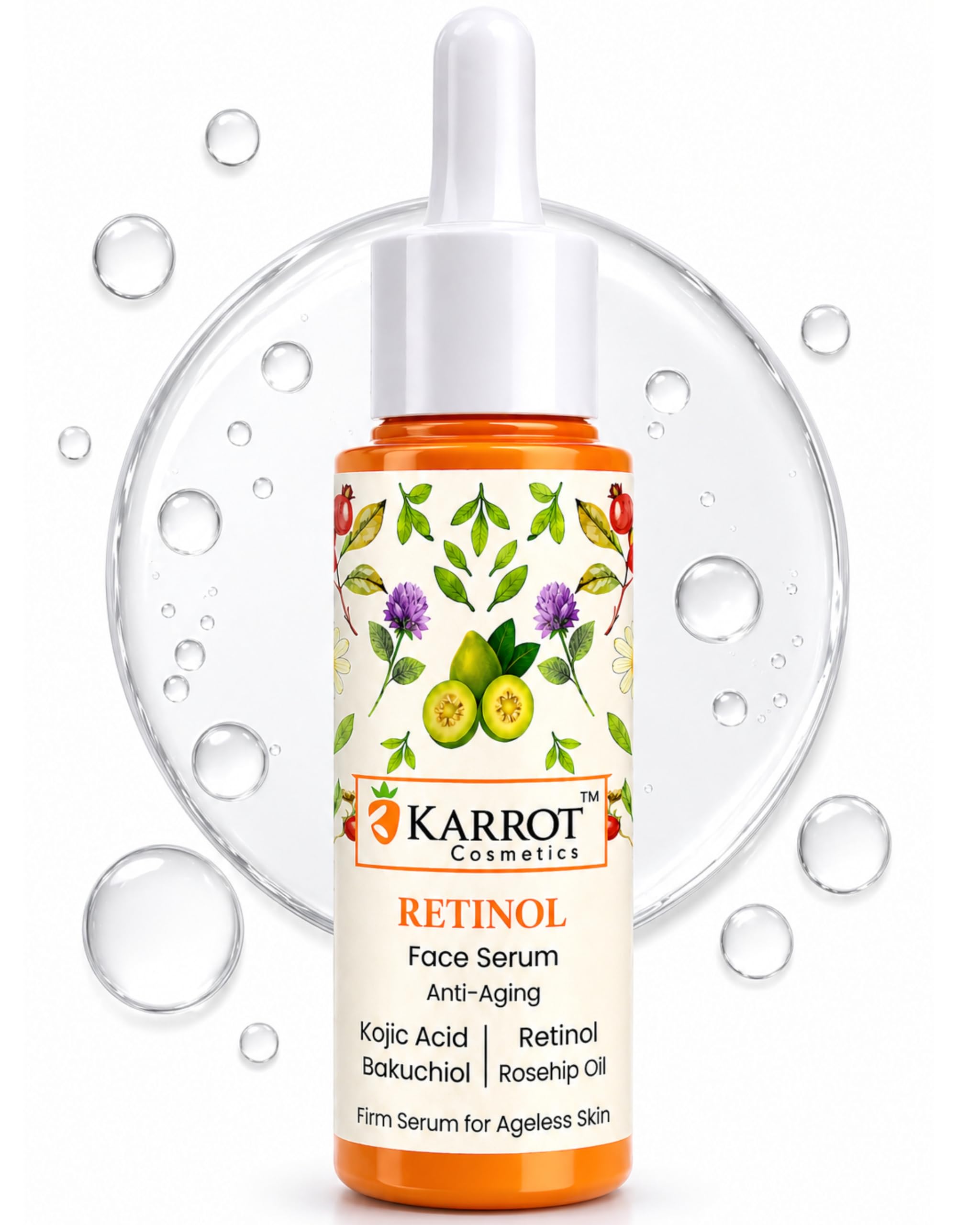 Karrot Cosmetics Retinol Face Serum For Anti Aging | With Retinol, Bakuchiol & Rosehip Oil | Targets Fine Lines & Wrinkles, Firm