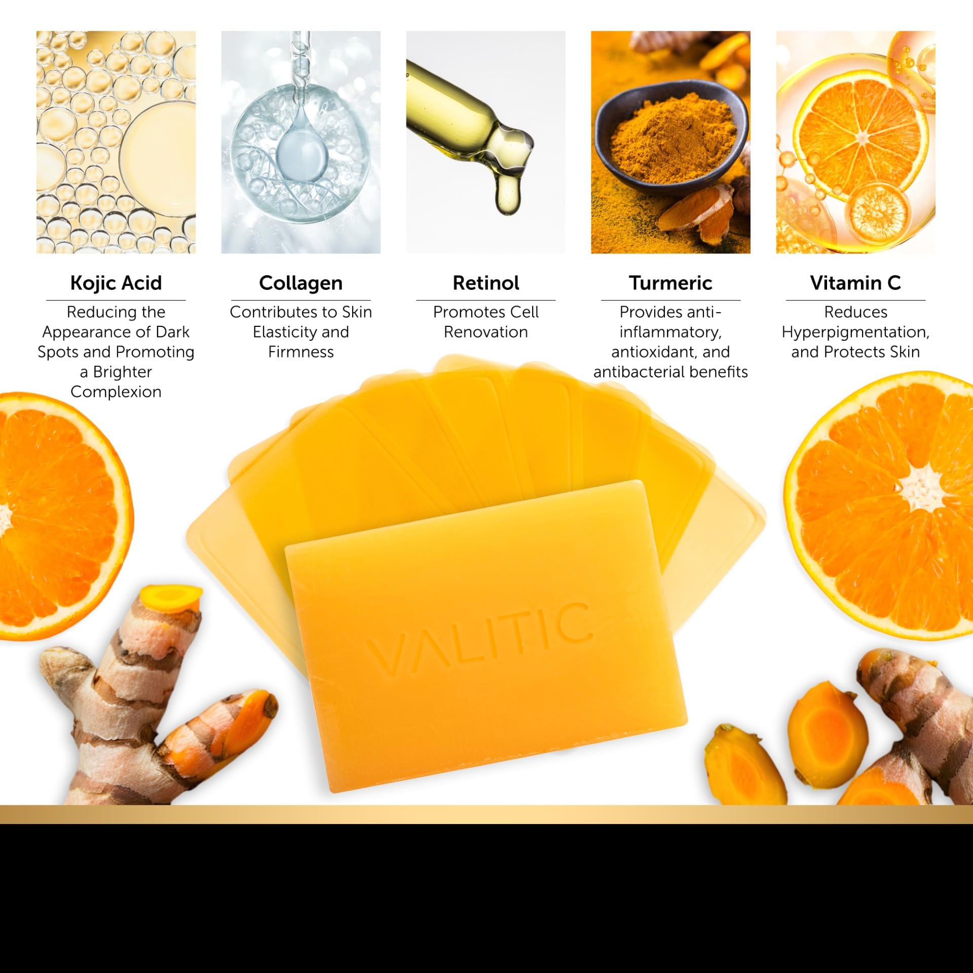 VALITIC Kojic Acid and Turmeric Dark Spot Corrector Soap - Skin Care Cleansing Duo - 2 Soap Bars and 200 Melting Paper Sheets -
