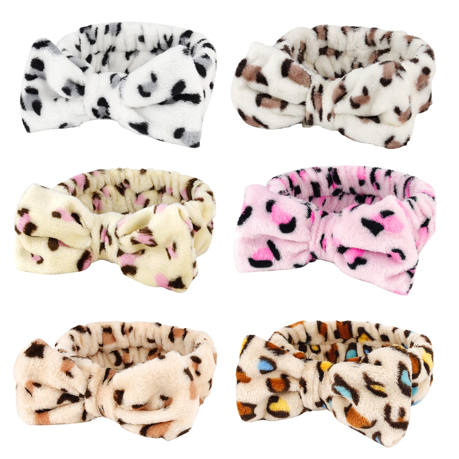 Whavel Hairband, 6 Pack Leopard Spa Headband Makeup Headband For Washing Face, Microfiber Bow Headbands Facial Fluffy Hair Band