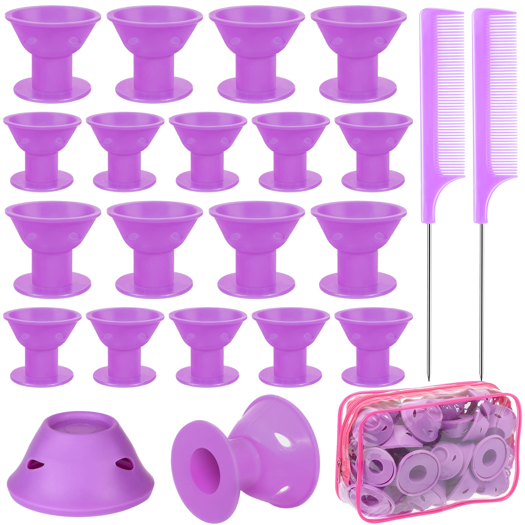 JULBEAR Hair Rollers, 60 Pcs Purple Silicone Curlers Including 30pcs Large 30pcs Small Overnight Heatless Curling Rod Headband w