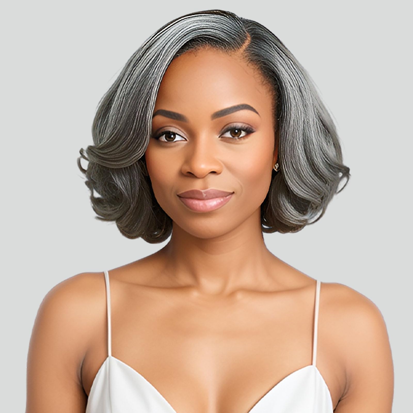 BAOHUKE Glueless Salt And Pepper Grey Bob Wig Lace Front Body Wave Human Hair 5x5 Pre Cut HD Lace Closure Pre Plucked Natural Ha