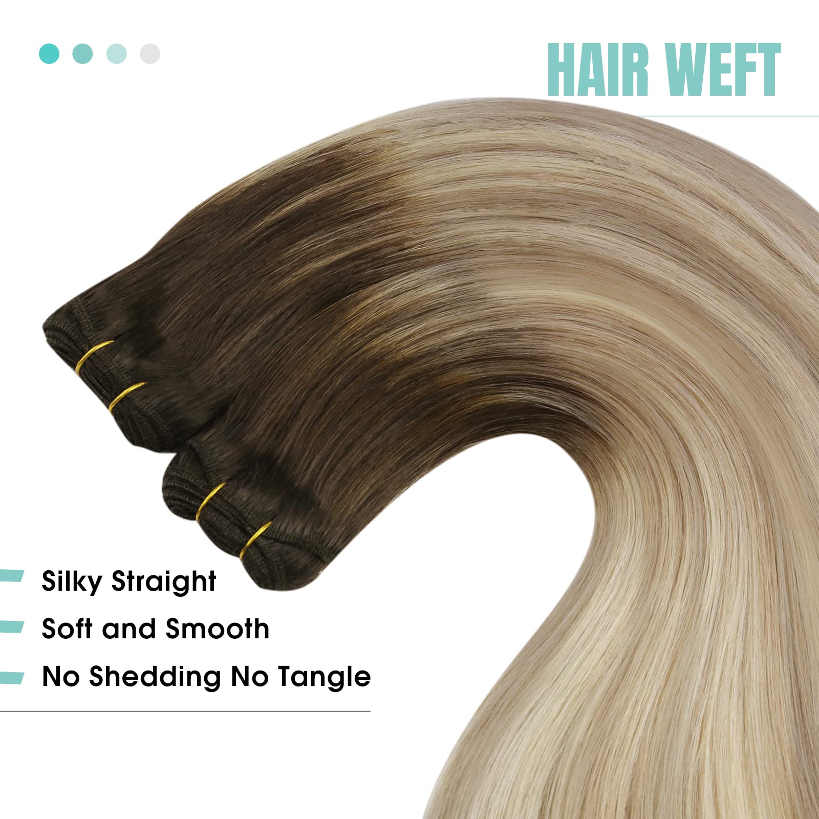 Youngsee Weft Hair Extensions Ombre Sew In Hair Extensions Human Hair Dark Brown Base With Medium Ash Blonde And Light Blonde Hi