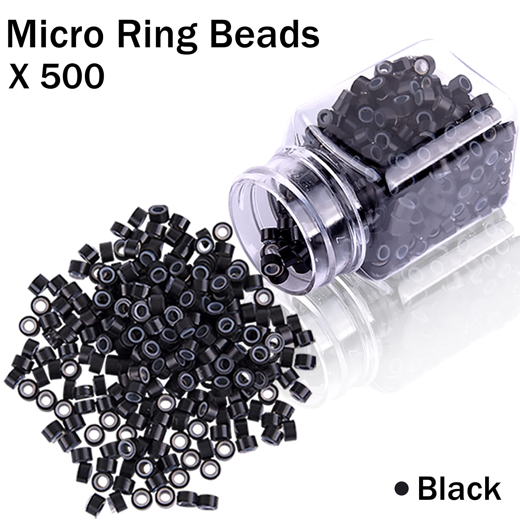 Duufin Hair Extensions Kit 500 Pcs Black Micro Ring Beads 1 Hair Extension Plier 2 Hook Needle Pulling Loop 4 Plastic Alligator