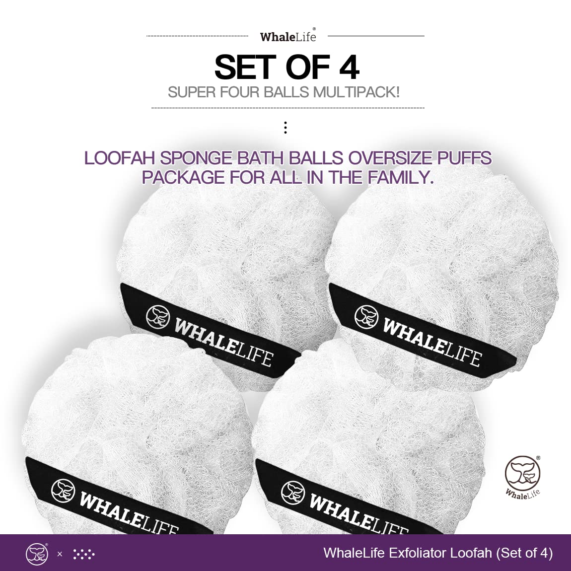 Loofah Sponge Bath Sponge For Women Men 4 Pack (White Rough Surface)