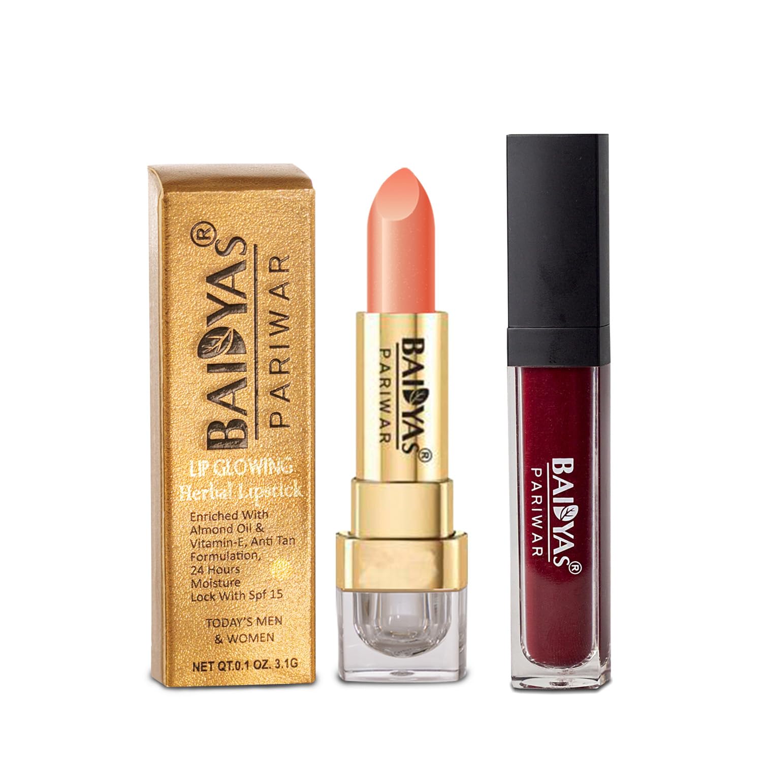 Parampara Ayurved Baidyas Pariwar Herbal Lipstick 8G & Liquid Sindoor 8Ml Combo | With Almond Oil, Vitamin E | Long Lasting, Smu