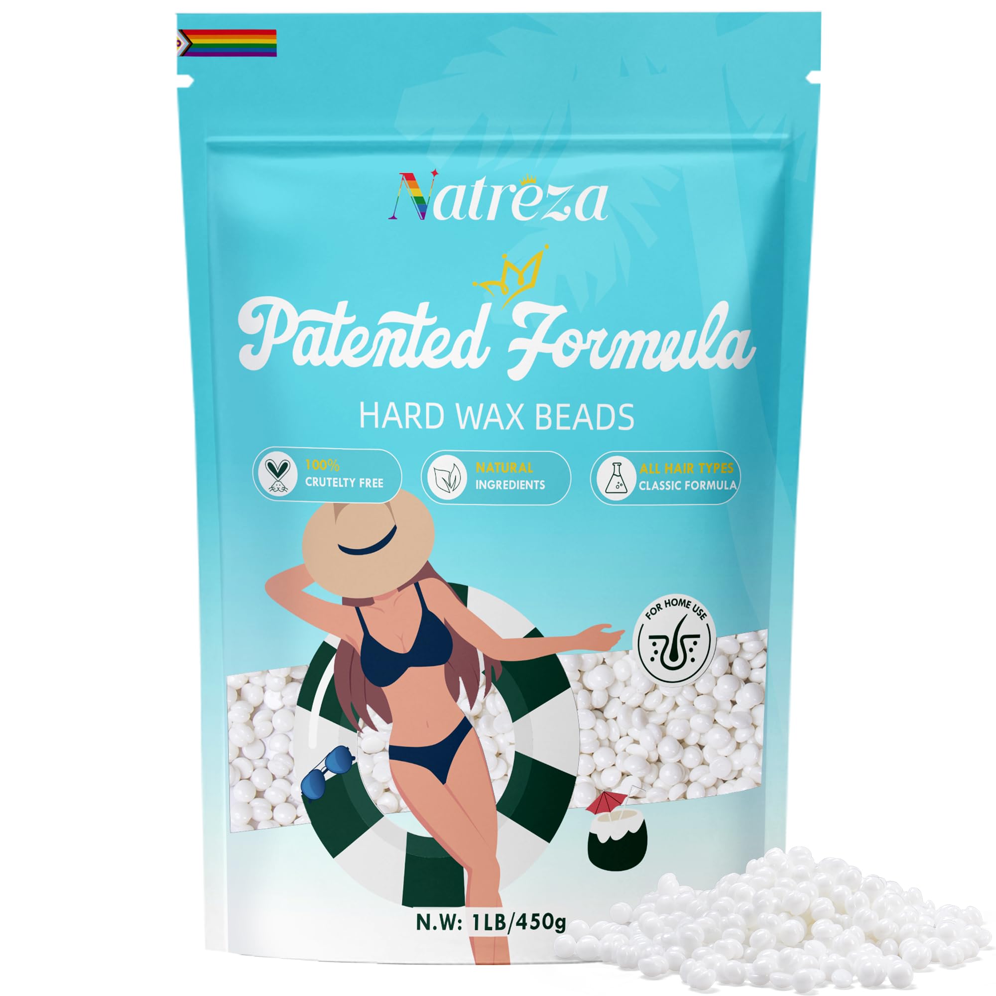 Natreza Hair Removal Wax Beads-1lb, Unscented White Hard Wax Beads for Sensitive Skin, Full Body Waxing, Ideal for All Hair Type