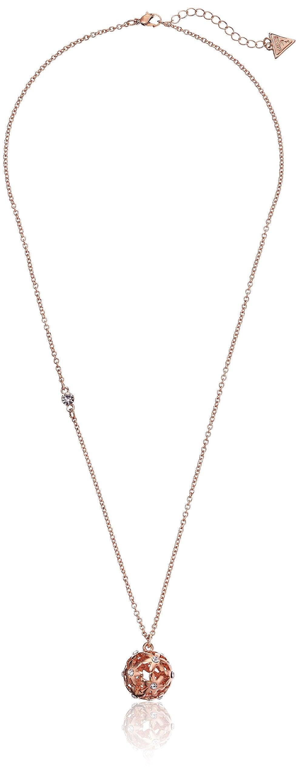 GUESS Basic Rose Gold Floral Ball Pendant Necklace, 24 + 2 Extender