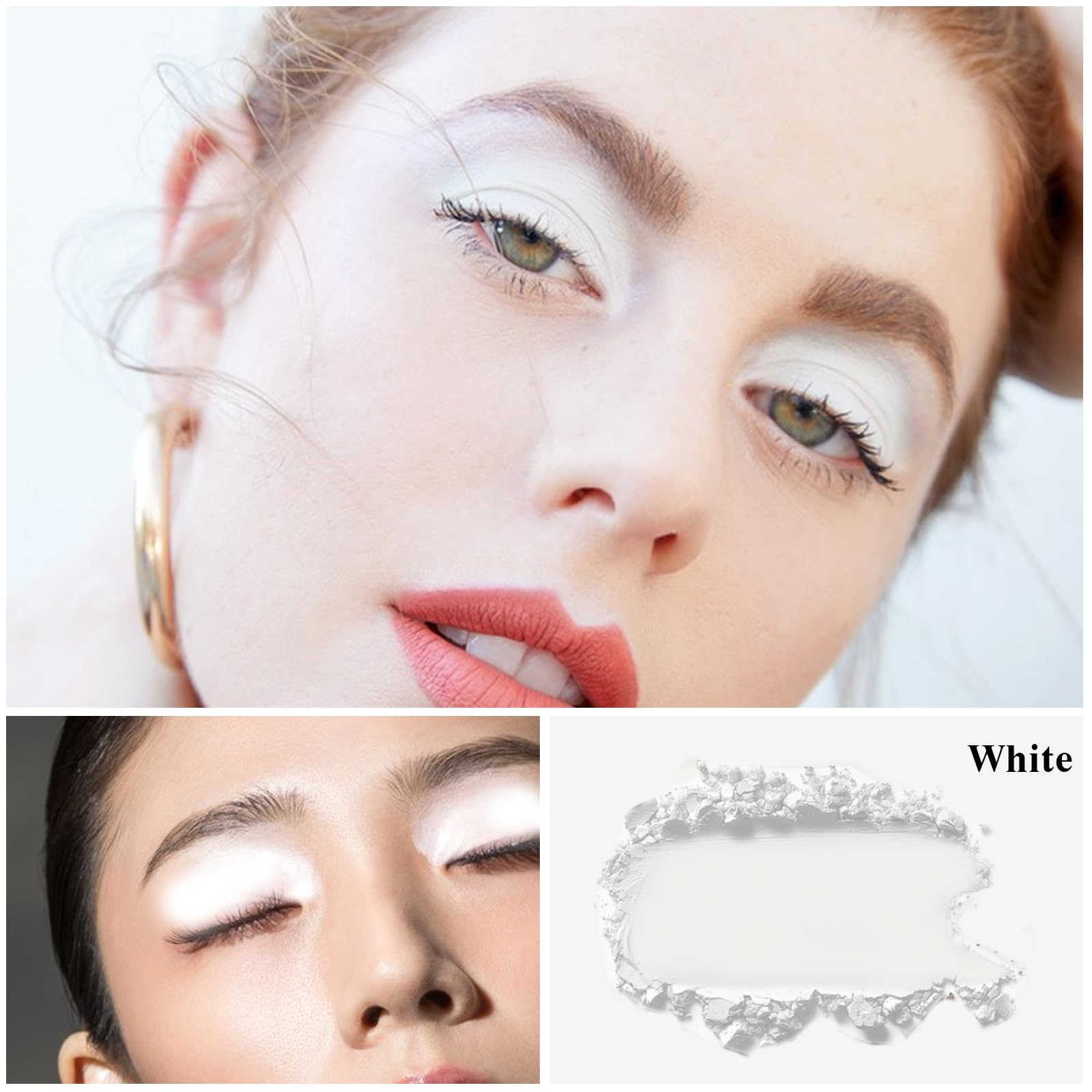 Meicoly White Single Eyeshadow With Mirror,Matte Eye Shadow For Halloween Makeup,Pressed Powder Eyeshadow,Matte Shade Eyelid Col