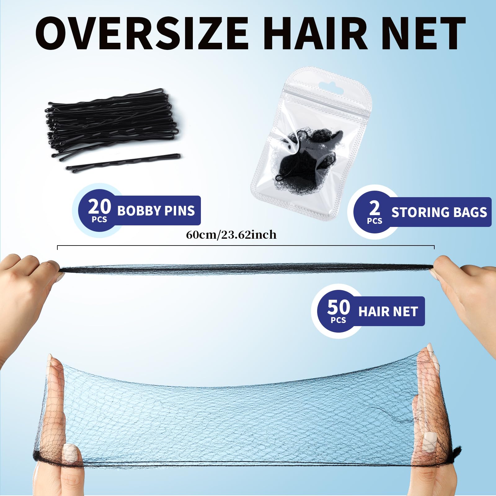 Teenitor Hair Nets For Food Service Workers, 50Pcs 24Inch Hair Net Hairnets For Foodservice, Black Hair Nets For Women Hair Nets
