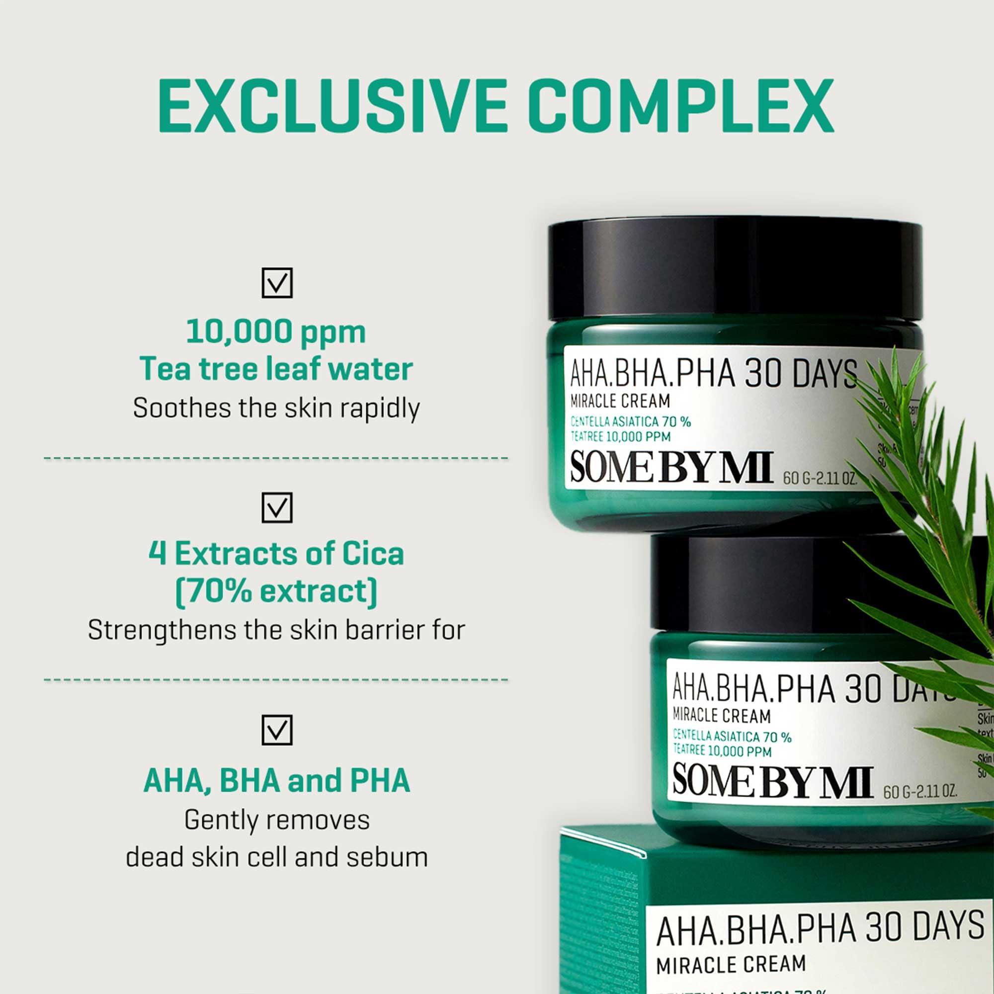 Some By Mi Aha Bha Pha 30 Days Miracle Cream - Pack Of 2 - Mild Exfoliating Korean Moisturizer For Skin Calming And Soothing - D