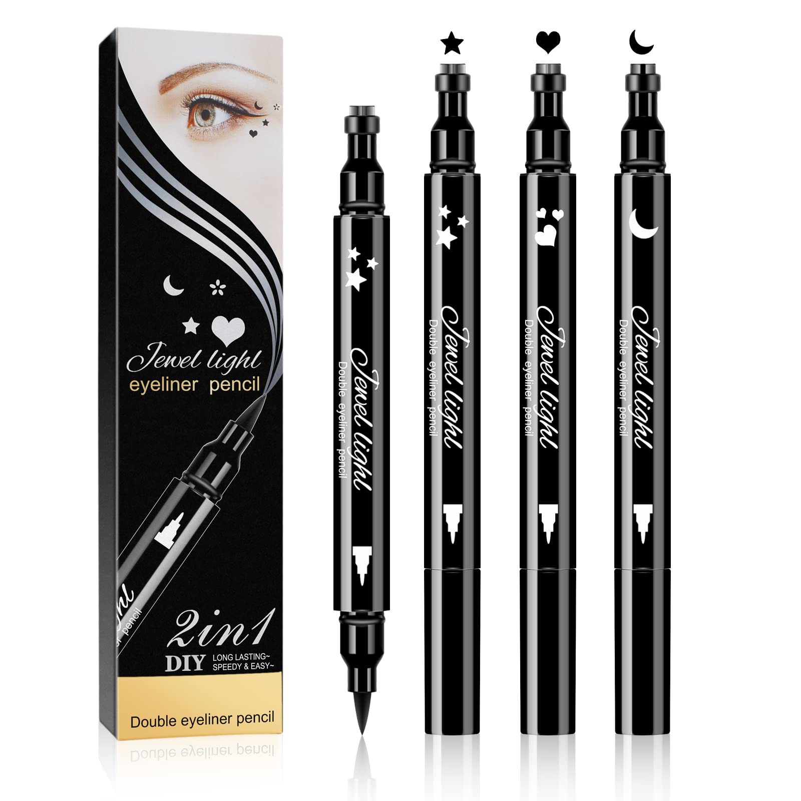 Ownest 3 Pcs Double-Sided Liquid Eyeliner Pen,With Eye Makeup Stamp Super Slim Gel Felt Tip High Black Pigment,Waterproof Smudge
