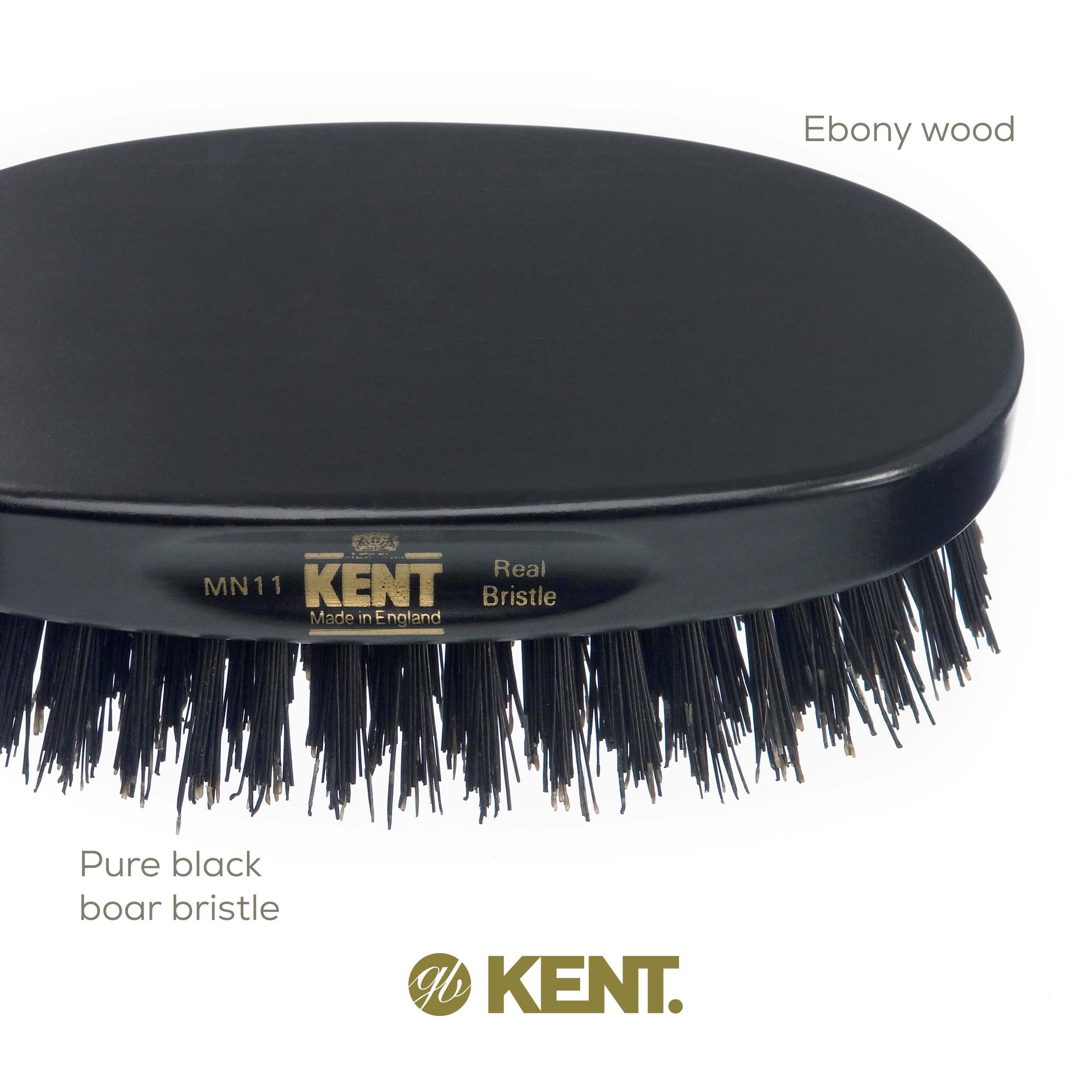 Kent Mn11 Finest Men'S Hair Brush And Facial Brush For Beard Care - 100% Natural Black Boar Bristle Brush For Mens Grooming, Sca