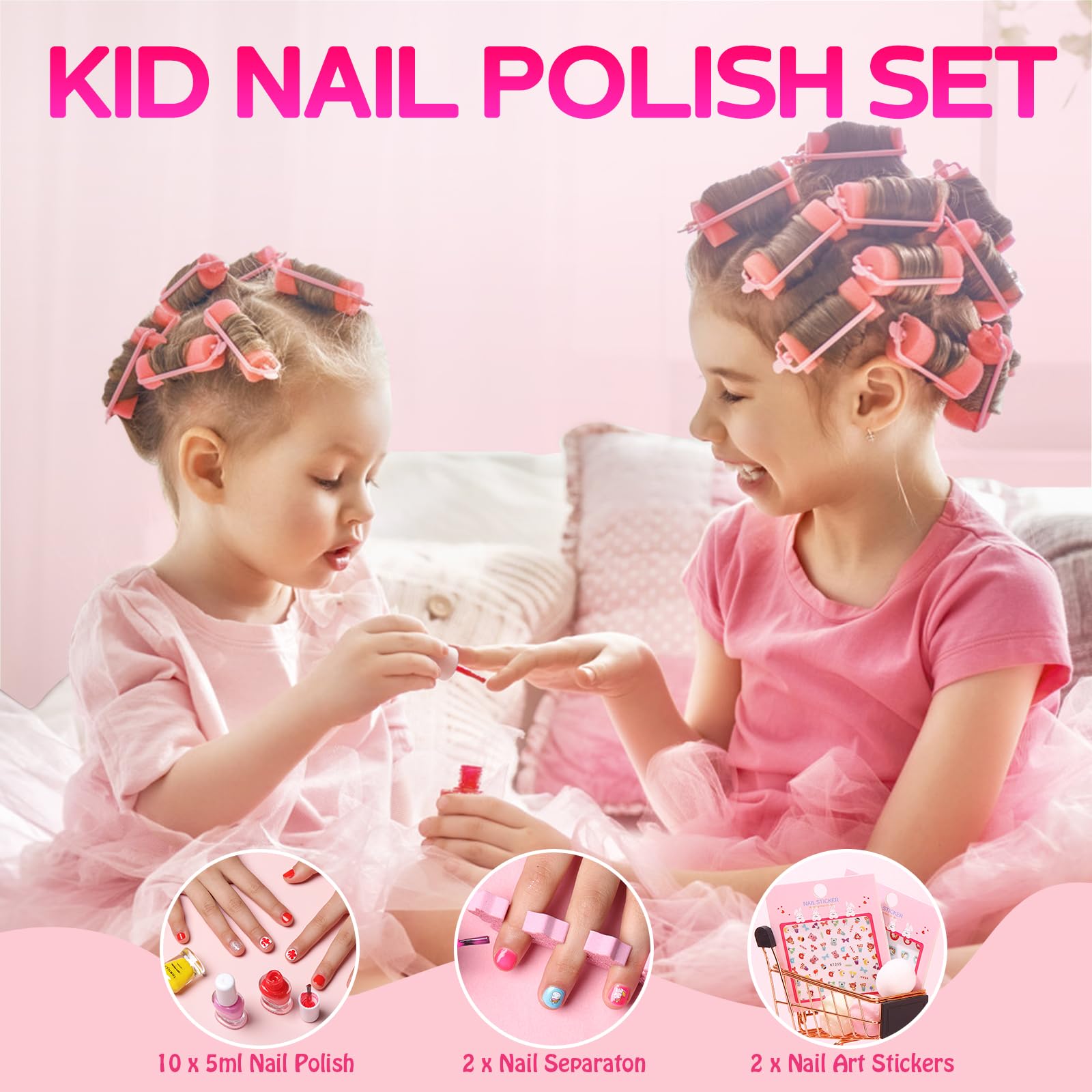 Tomicca Kids Nail Polish Set, Non Toxic Quick Dry Water-Based Peel-Off 10 Colors Toddler Nail Polish Kit Natural Safe Quick Diy
