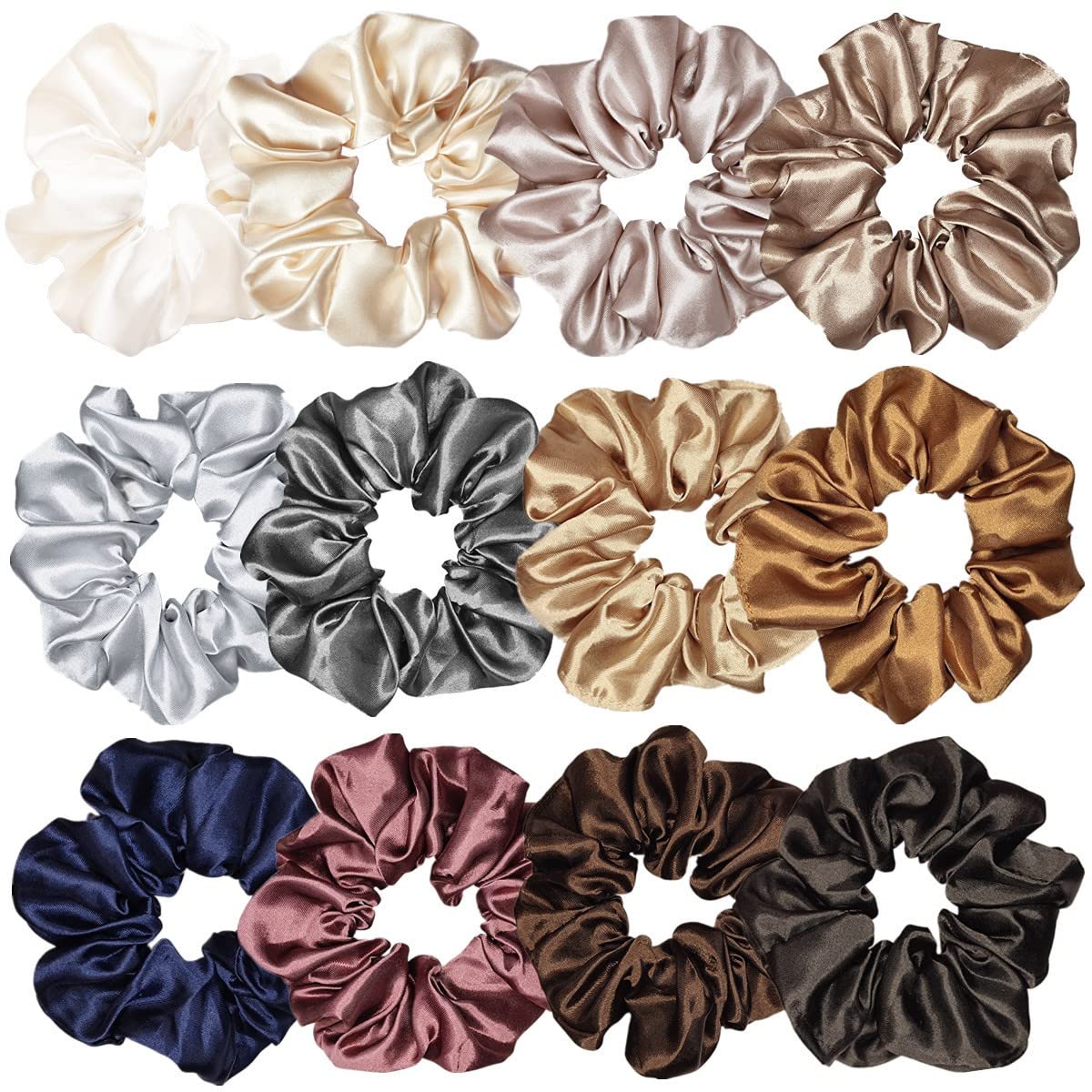 12 Pcs Satin Silk Scrunchies Soft Hair Ties Fashion Hair Bands Hair Bow Ropes Elastic Bracelets Ponytail Holders Hair Accessorie