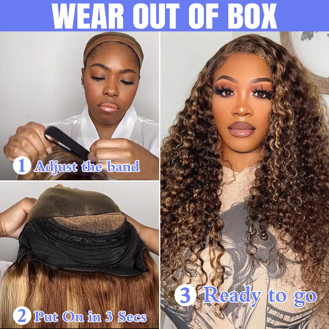 4Girl4Ever Highlight Glueless Wigs Human Hair Pre Plucked Pre Cut 6X4 Honey Blonde Deep Wave Lace Closure Wear And Go Glueless W