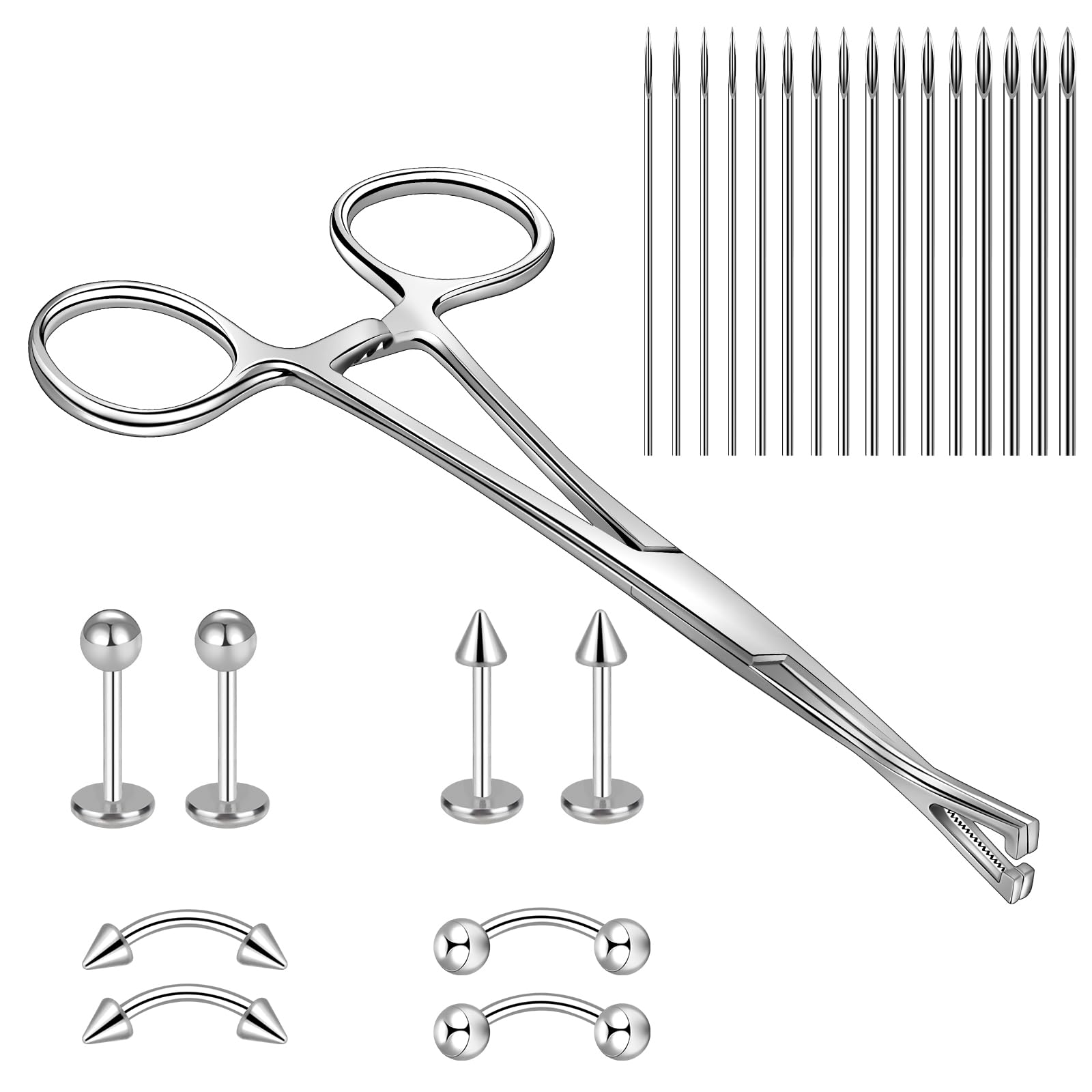 WINSENET Body Septum Piercing Kit 25 Pcs Peirce Kits Include Septum Forceps Clamp Pliers 16 Pcs Stainless Steel Piercing Needles