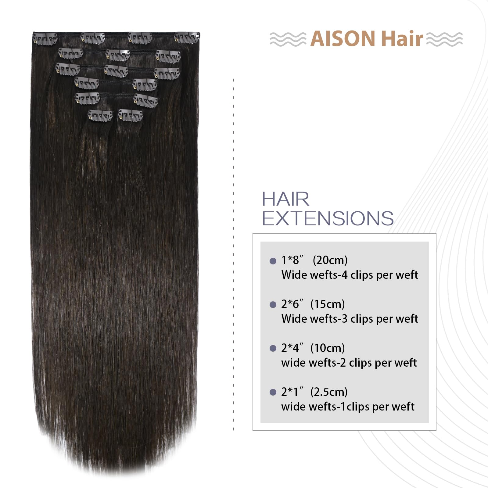 Aison Dark Brown Clip In Hair Extensions Real Human Hair 85G 100% Real Human Hair Clip In Extension Straight For Fashion Women 7