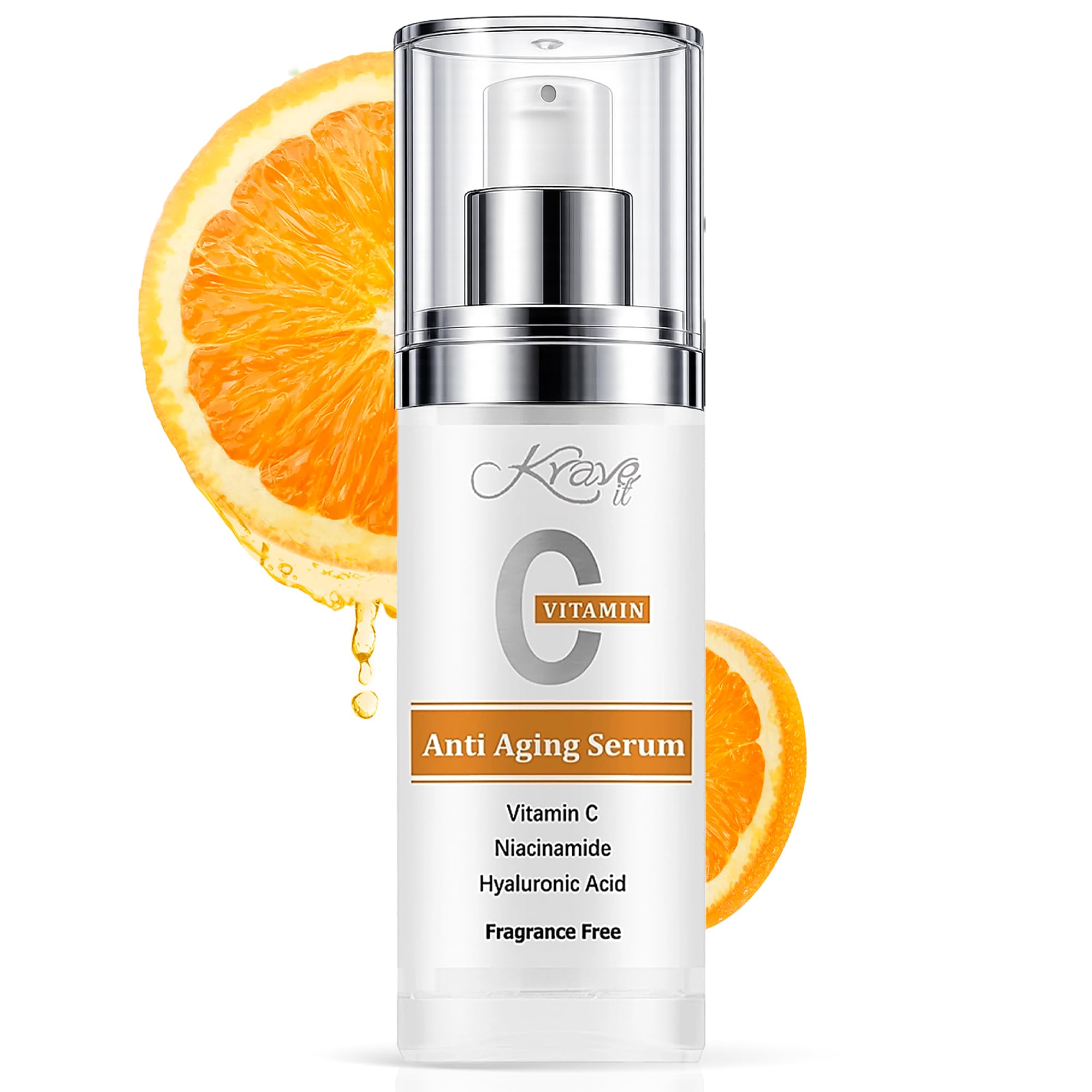 KRAVE IT Vitamin C Serum for Face with Niacinamide & Hyaluronic Acid  Brightening AntiAging Serum Fades Dark Spots, Hyperpigme