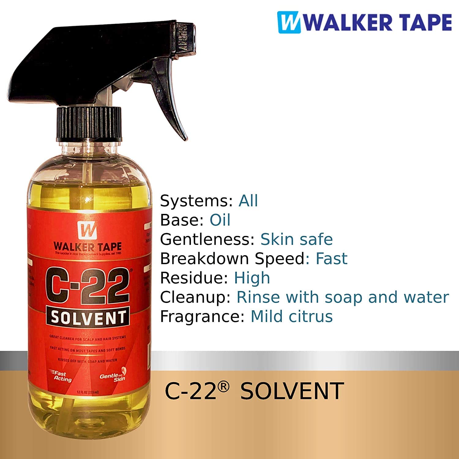 Walker Tape Ounce (355 mL) C22 Citrus Solvent Wig Glue Remover with 3.4 Ounce Ultra Hold Hair System Wig Adhesive WKR-UH-3.4+-C2
