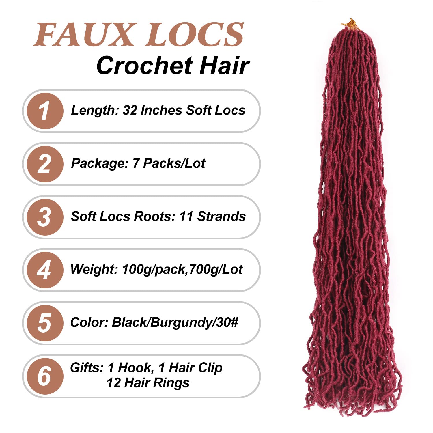Faux Locs Crochet Hair 32 Inch Soft Locs Burgundy Crochet Hair 7 Packs Red Goddess Locs Braids Hair Extensions For Black Women a
