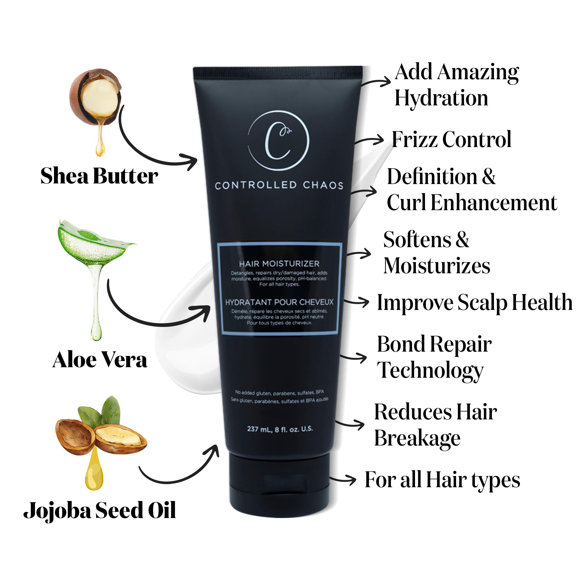 Controlled Chaos Leave-in Hair Conditioner for Curly Hair, 8oz - Paraben & Sulfate Free, Moisturizes & Defines Extra Dry, Curly