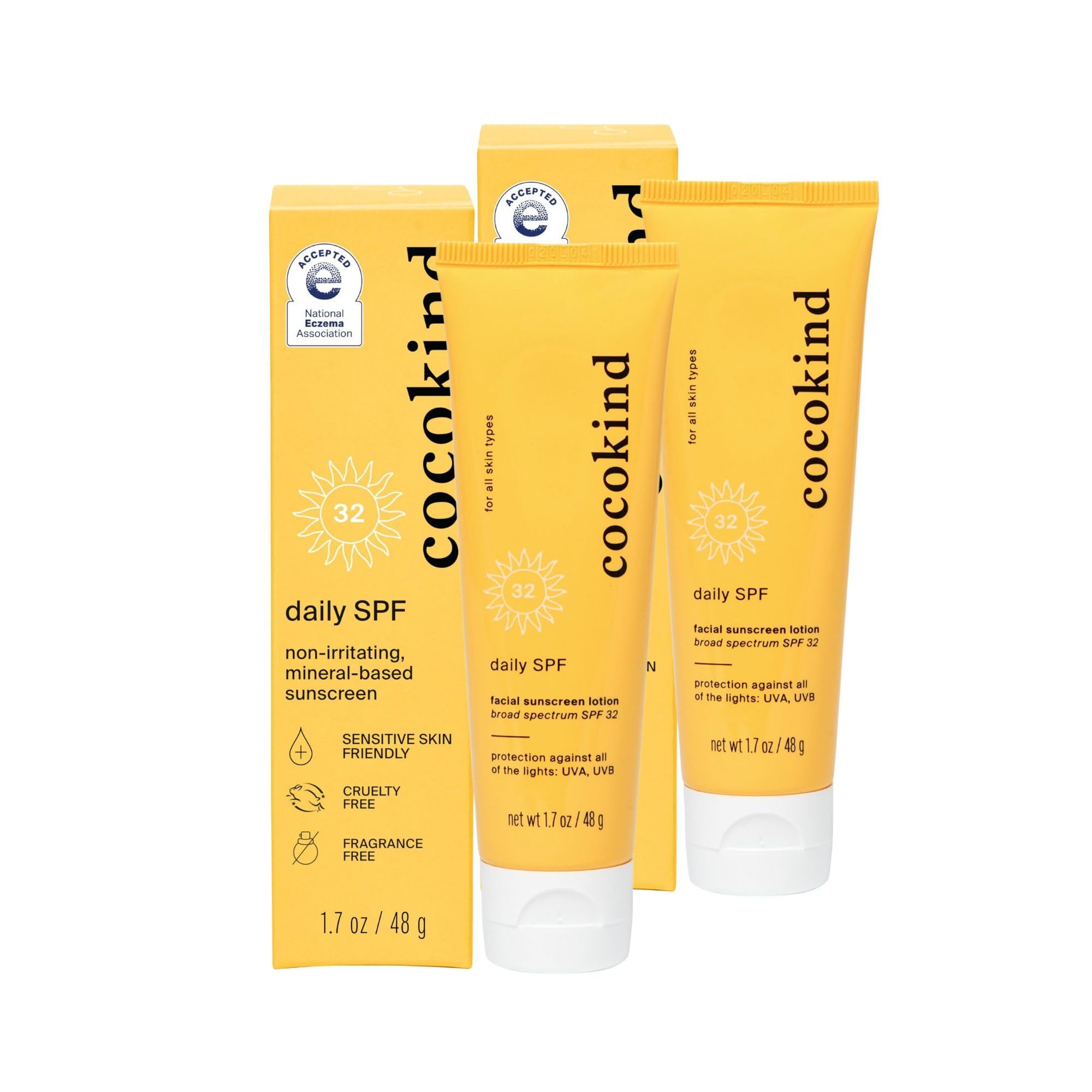 Cocokind Daily SPF, Mineral Face Sunscreen with Zinc Oxide, SPF 32, Reef Safe, Unscented, All Skin Types, Non-Toxic, Cruelty Fre