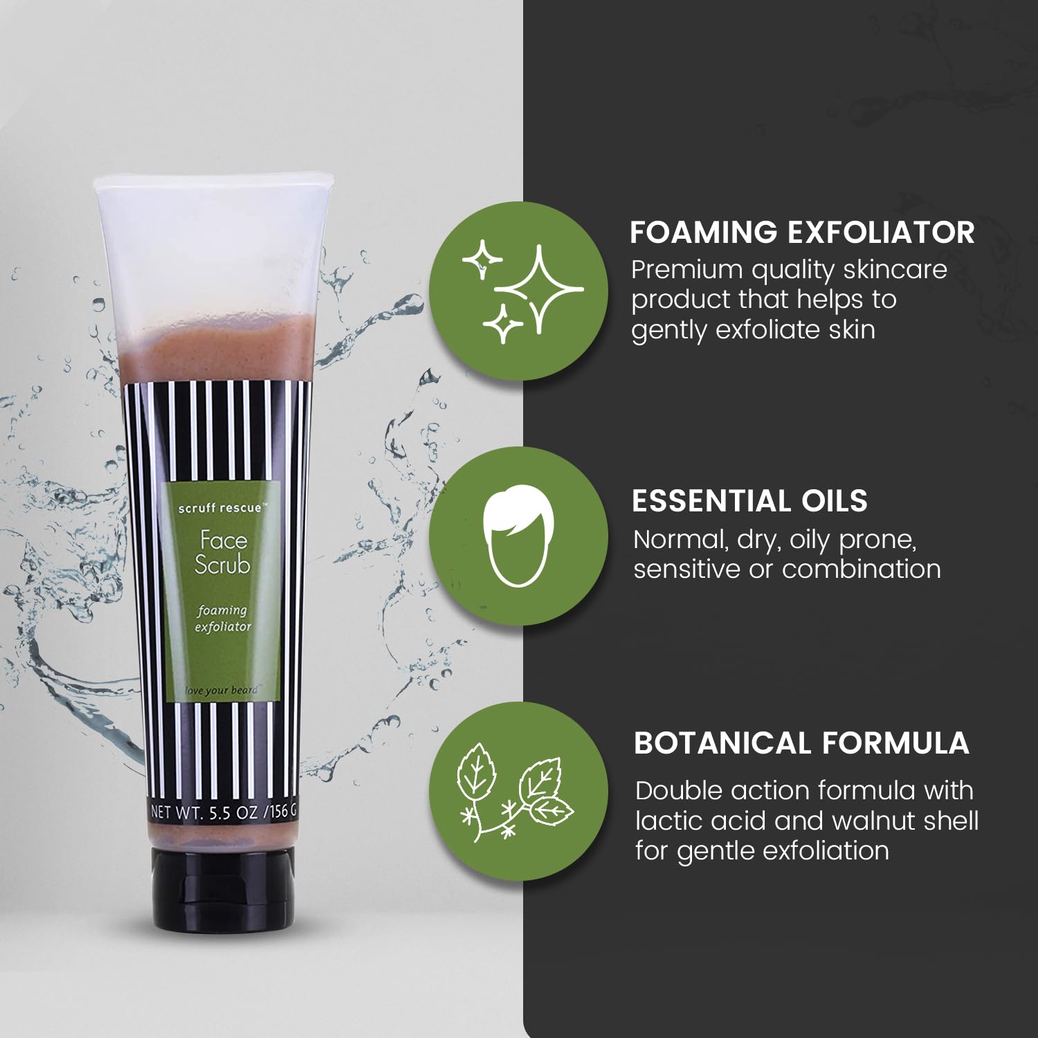 Mga Vegan Face Scrub - Scruff Rescue Face Scrub, Daily Exfoliator & Face Wash For Deep Cleaning  Prevents Blackheads & Ingrown H