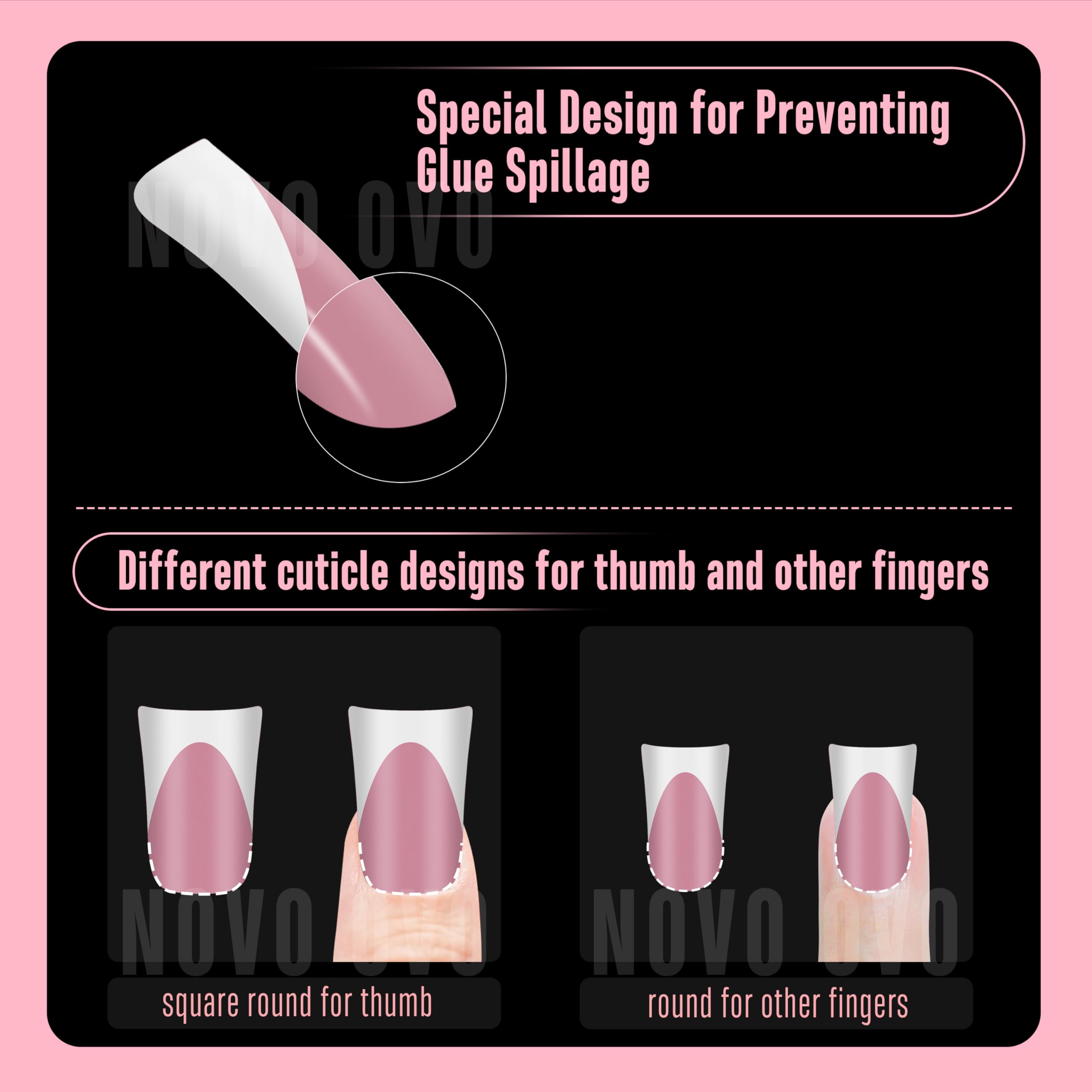 NOVO OVO White French Tip Short Duck Nail Tips Press on, BERRY PINK Pre-designed Soft Gel Nail Extension, Extra thick Full Cover