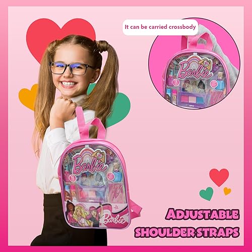 Barbie - Townley Girl Makeup Filled Backpack Set With 12 Pieces, Including Lip Balm, Nail Polish, Nail File, Hair Bows, And Othe