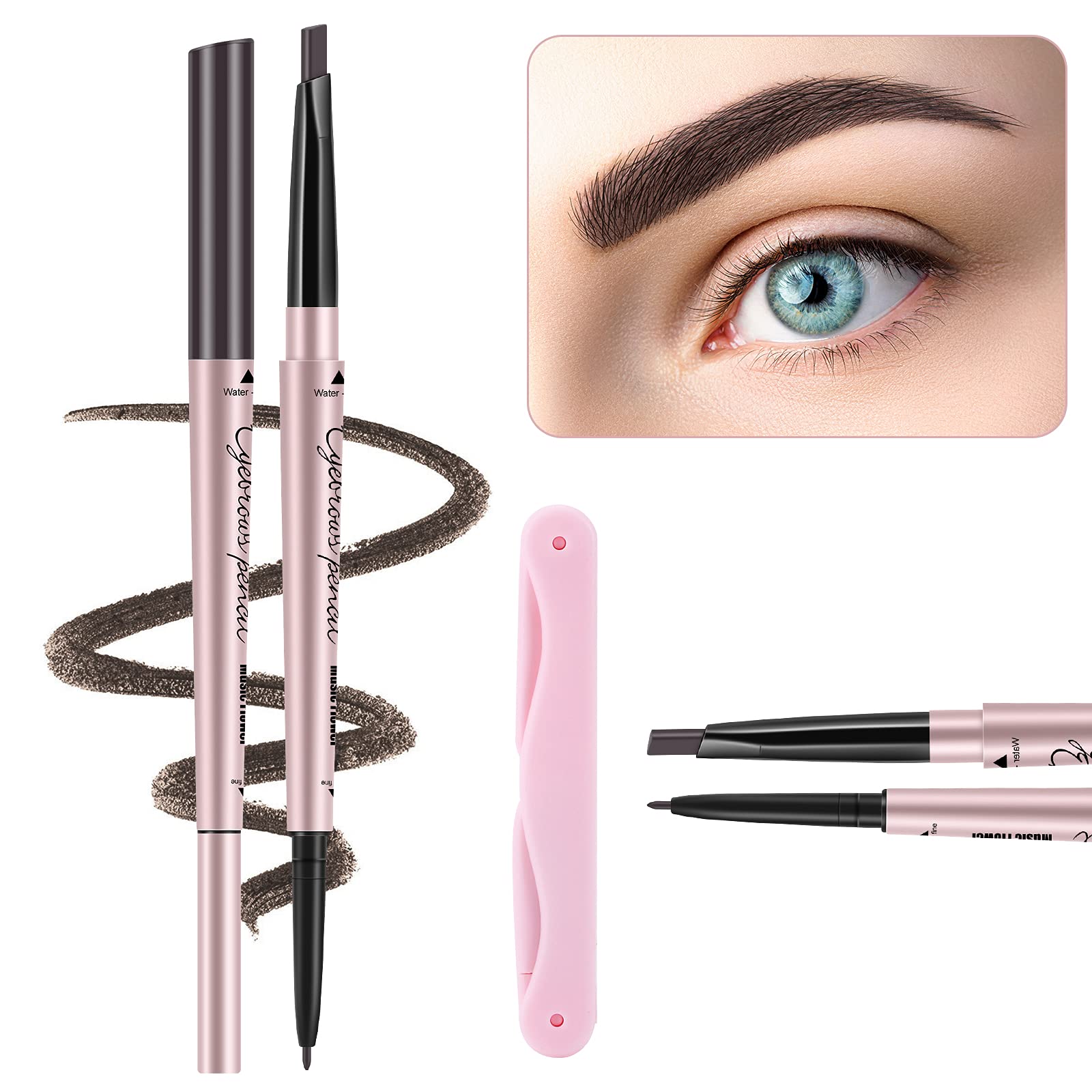 Turritopsisd 1-Pack Eyebrow Pencil, Brow Pen Dual-Ends Thick & Fine Tip Retractable Waterproof Long-Lasting Natural Eye Brows Ma