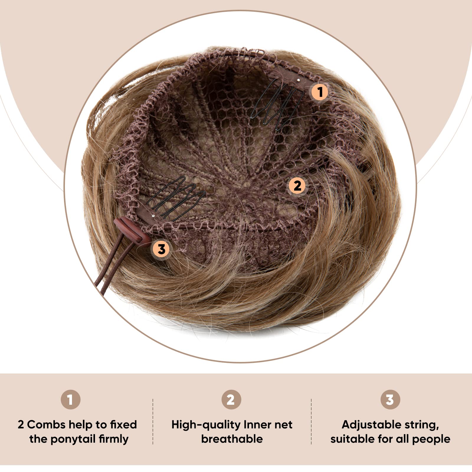 Sarla Dirty Blonde Hair Bun Extension Drawstring Ballet Bun Hair Pieces Synthetic Updo Donut Chignon For Women Girls Lady