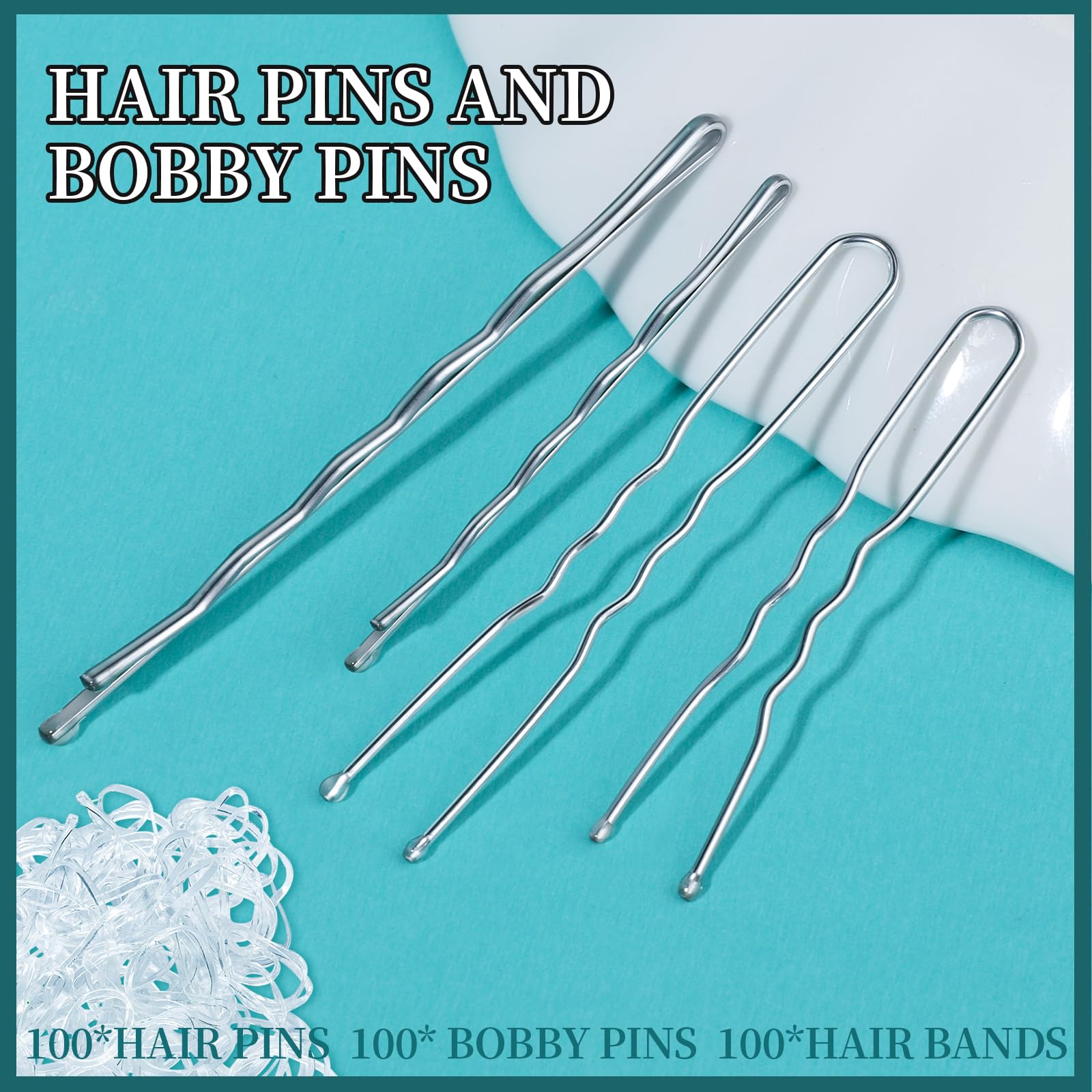 Teenitor 300pcs Silver Bobby Pins Hair Pins Kit, 100pcs Bobby Pins 100pcs Hair Pins for Women, Hair Pins for Buns, 100pcs Hair B