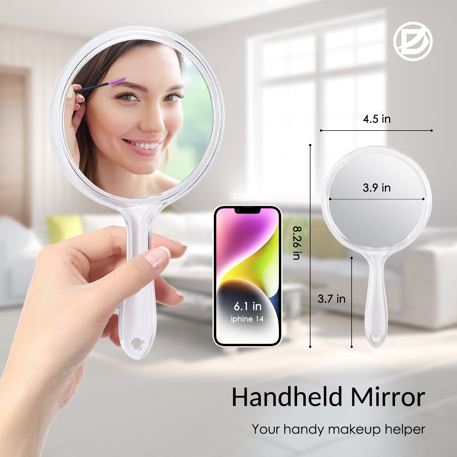 D Handheld Mirror With Handle, Hand Mirror Small Doule Sided Magnifying Mirror 1X 2X, Handle Makeup Mirror, Acrylic Handheld Mir