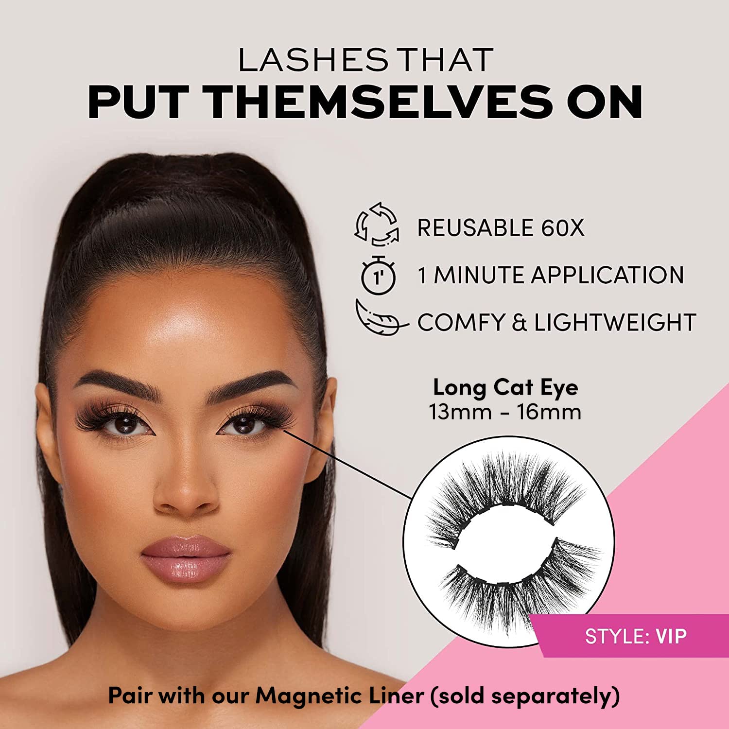 Glamnetic Magnetic Eyelashes - Vip | Long Magnetic Lashes, 60 Wears Reusable High Volume Faux Mink Lashes, Dramatic, Round - 1 P