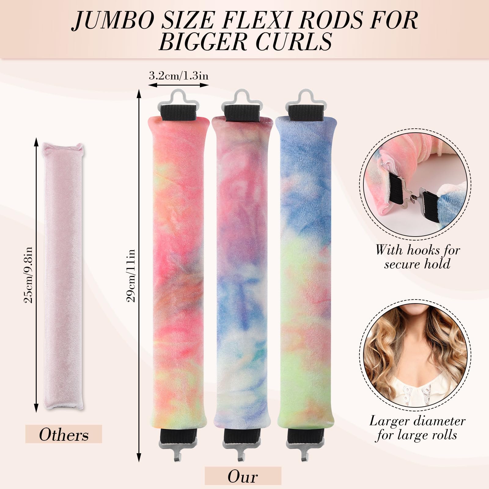 3 Pack Heatless Curls No Heat Curling Rod With Silk Scarf, Velvet Hair Curlers To Sleep In Overnight Curls With Hook Blowout Rod