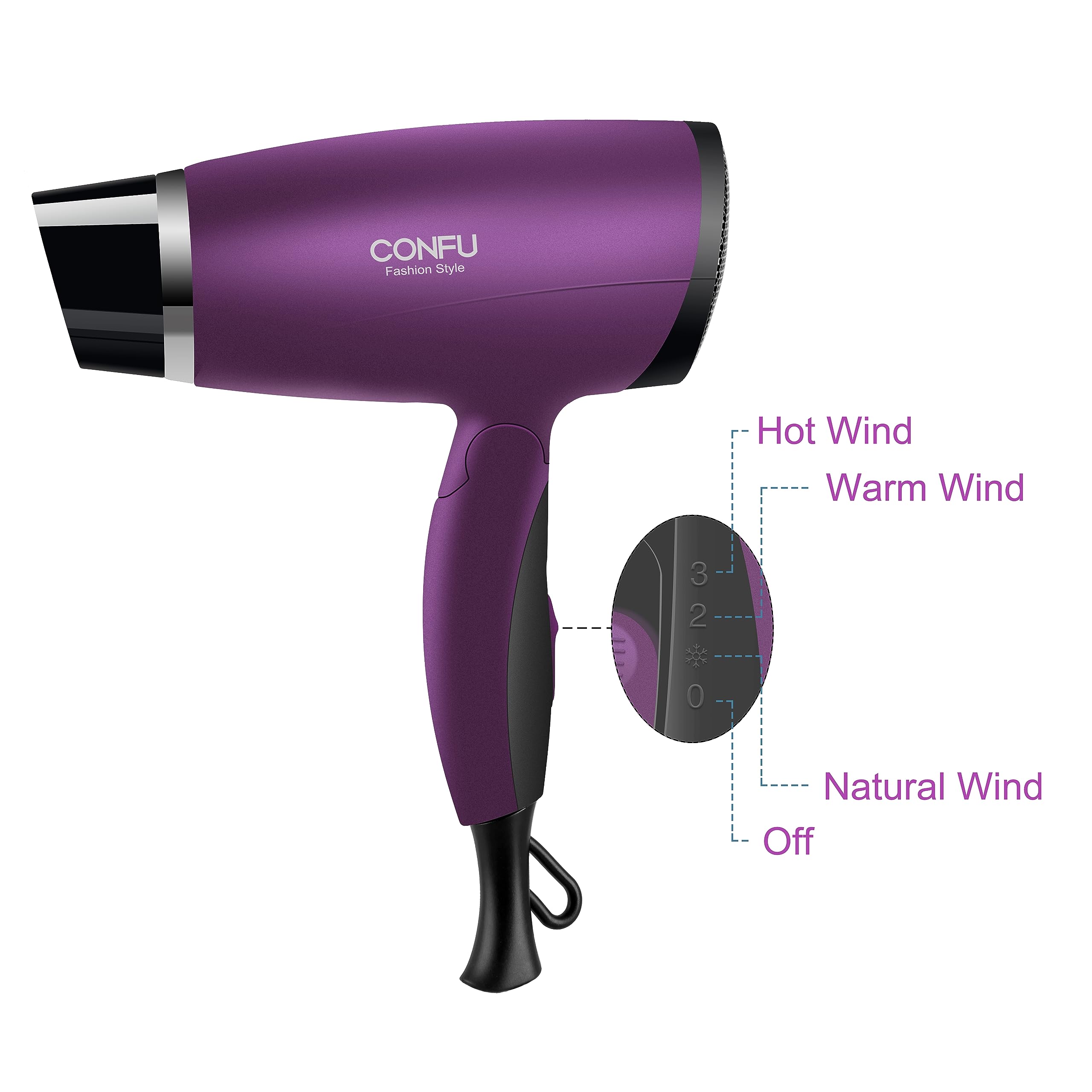 1600W Compact Small Hair Dryer Lightweight,Confu Portable Quiet Blow Dryers With Folding Handle Ceramic Tourmaline Hair Dryer Fo