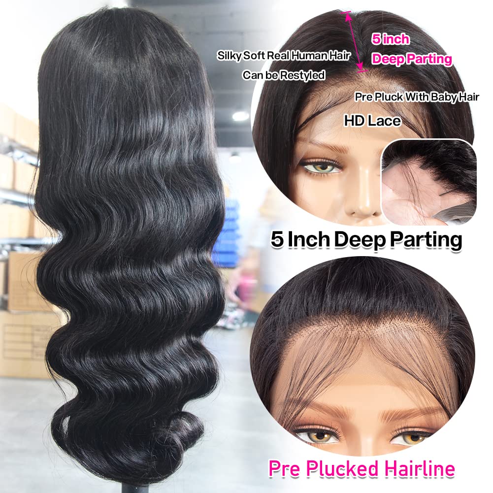 Yamikk 26 Inch 13X5 Body Wave Lace Front Wigs Human Hair For Black Women 180% Density Hd Lace Front Human Hair Wigs Pre Plucked