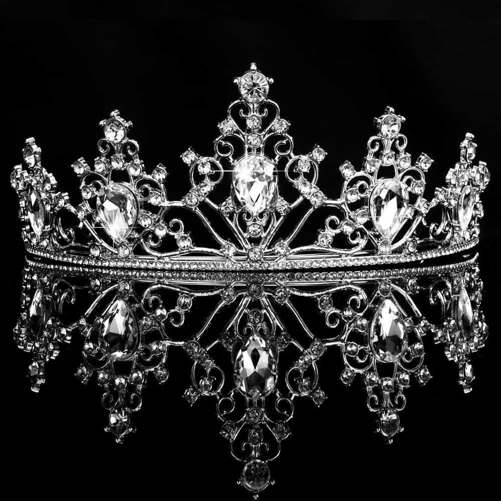 AHONEY Silver Tiara and Crown for Women, Crystal Royal Queen Crown Bridal Headband Rhinestone Princess Tiaras for Girls Quincean
