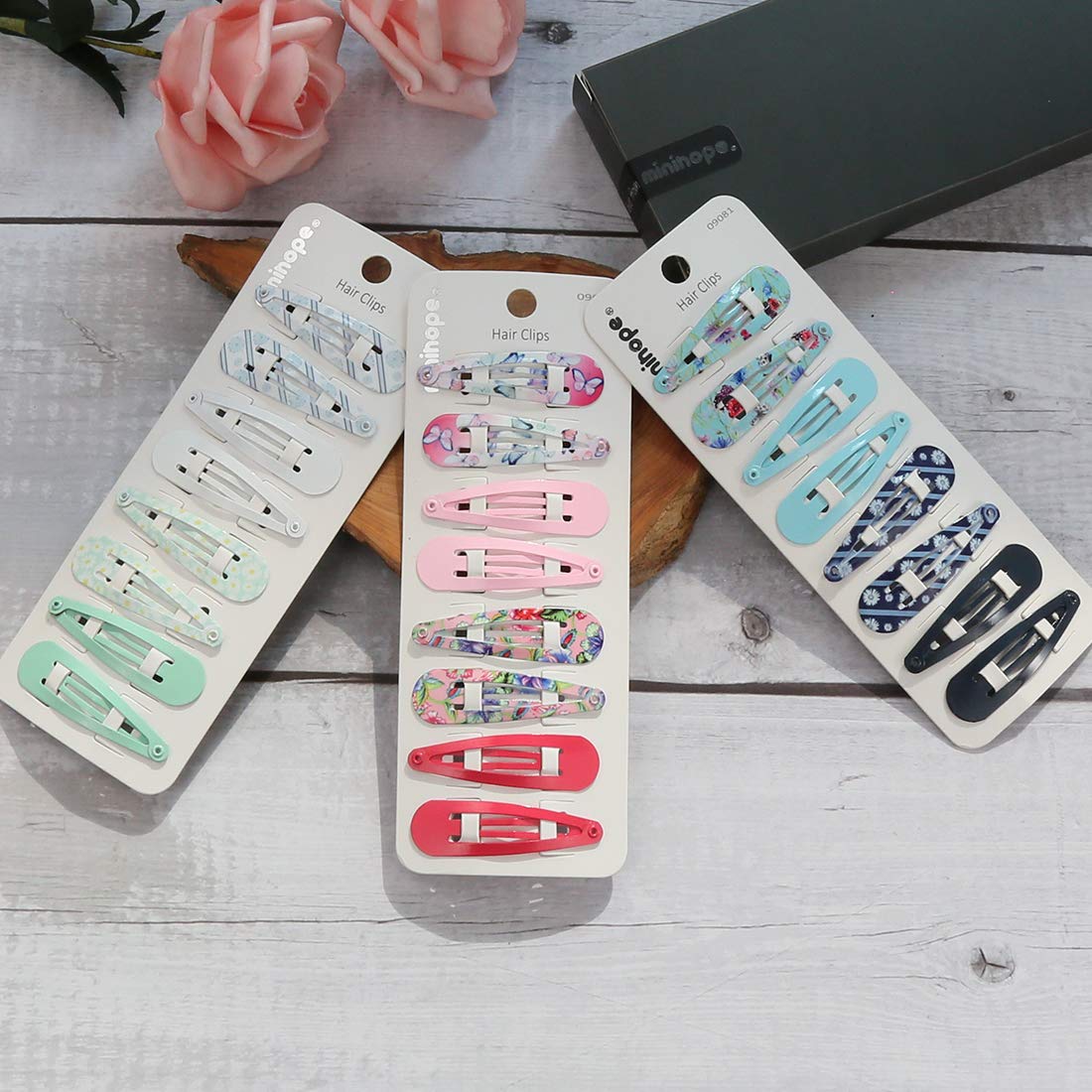 Minihope Snap Clips For Grils, Snap Hair Clips For Women, Printed Pattern, Fashionable And Elegant,5Cm,24 Count (Pack Of 1)