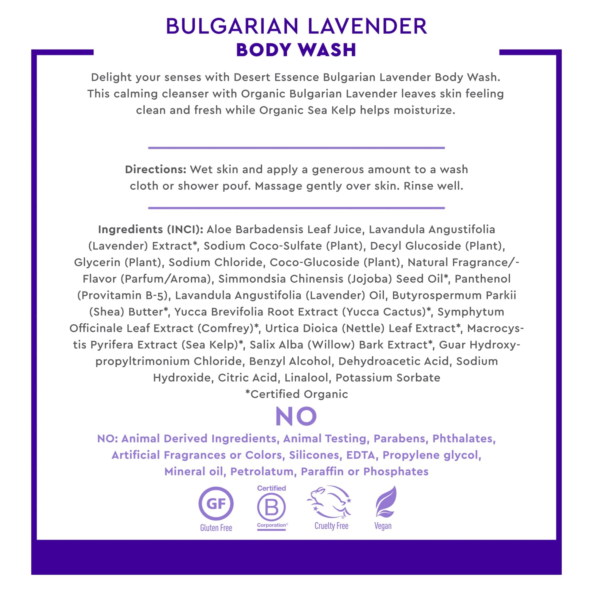 Desert Essence Bulgarian Lavender Body Wash - 8 Fl Ounce - Gentle Cleansing - Calms & Soothes Skin - Soft & Nourished - Vitamin